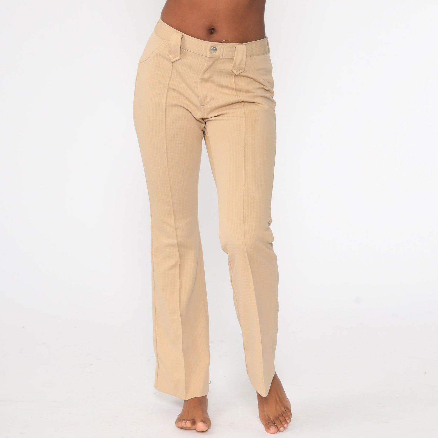 70s Tan Bell Bottom Pants High Waist Vintage Trousers Small 26