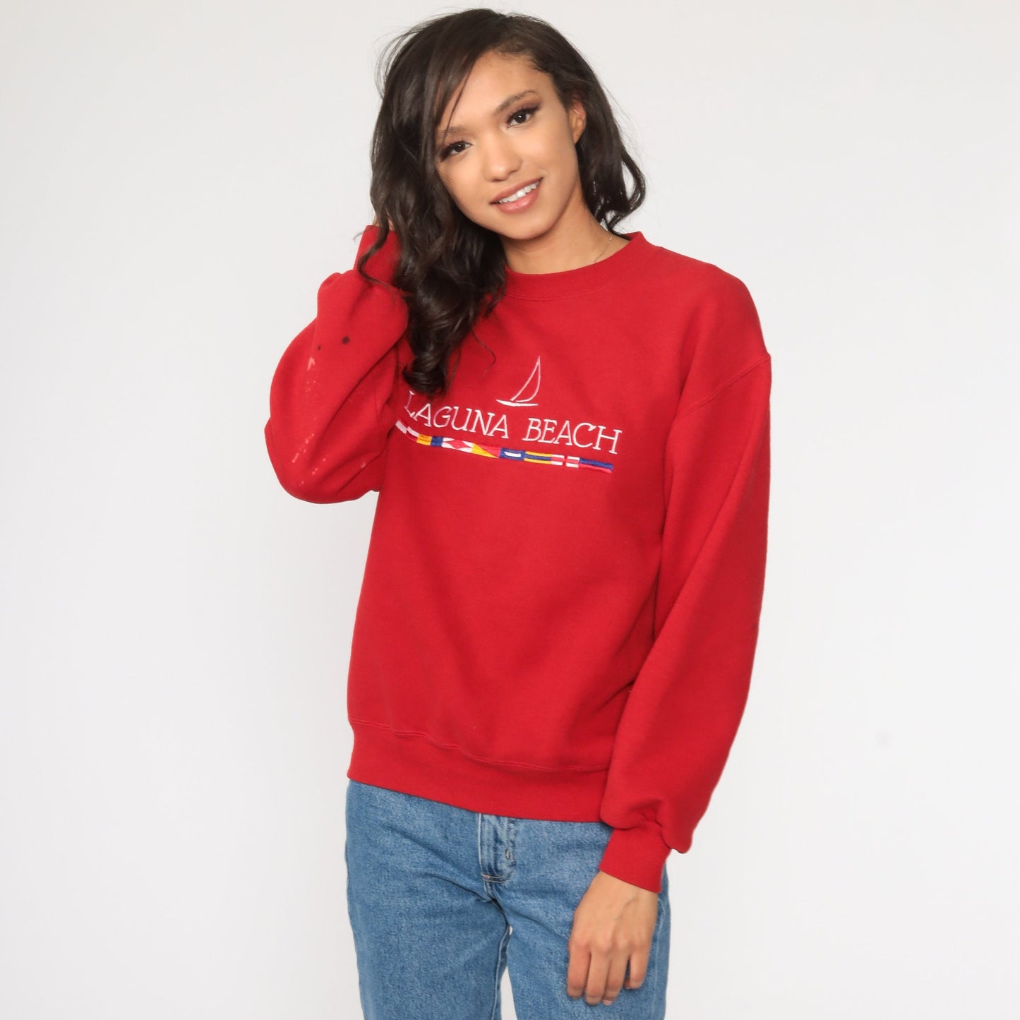 90s Laguna Beach Sailboat Sweatshirt Faded Red California Crewneck Medium