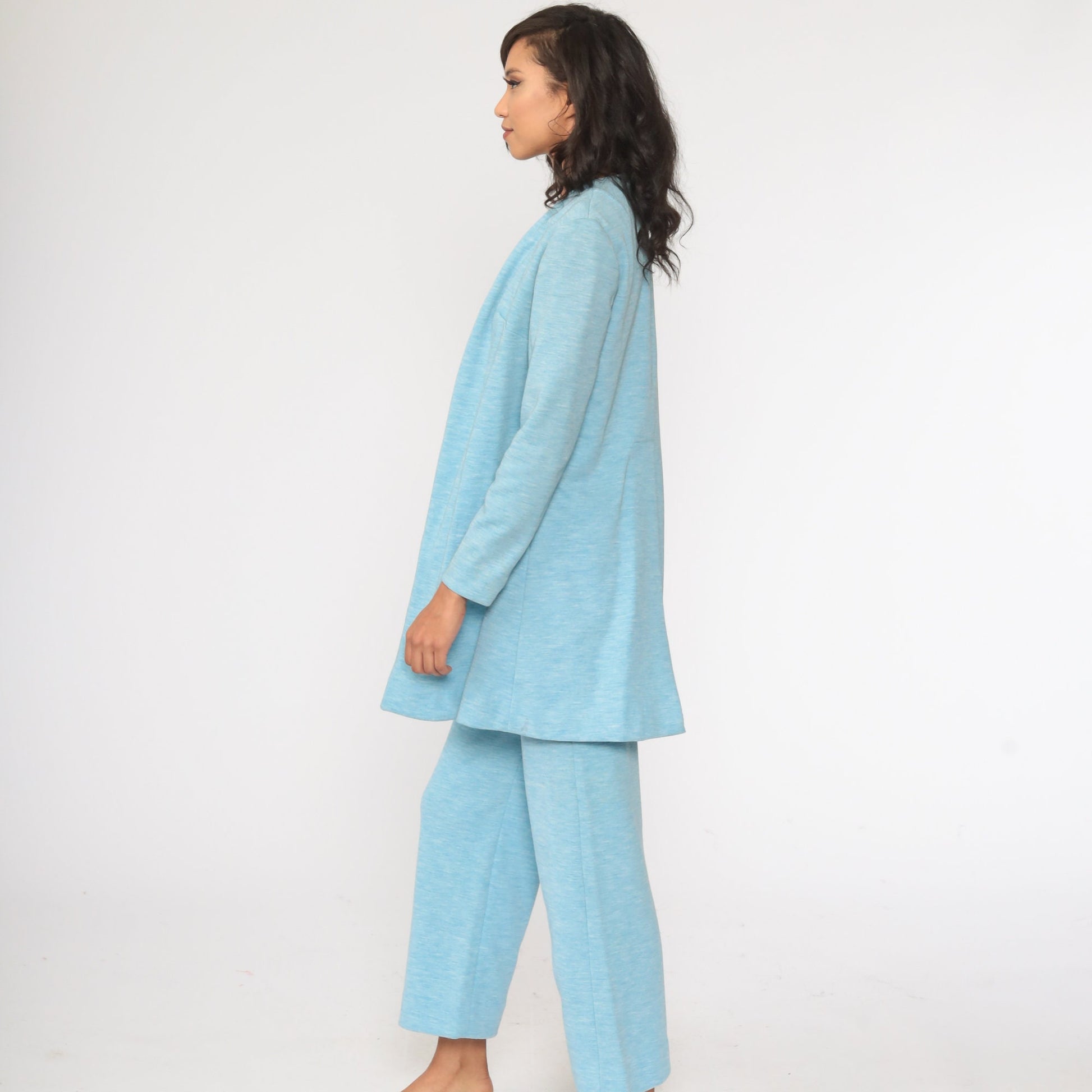 70s Baby Blue Bell Bottom Two Piece Set Jacket + Pants Medium