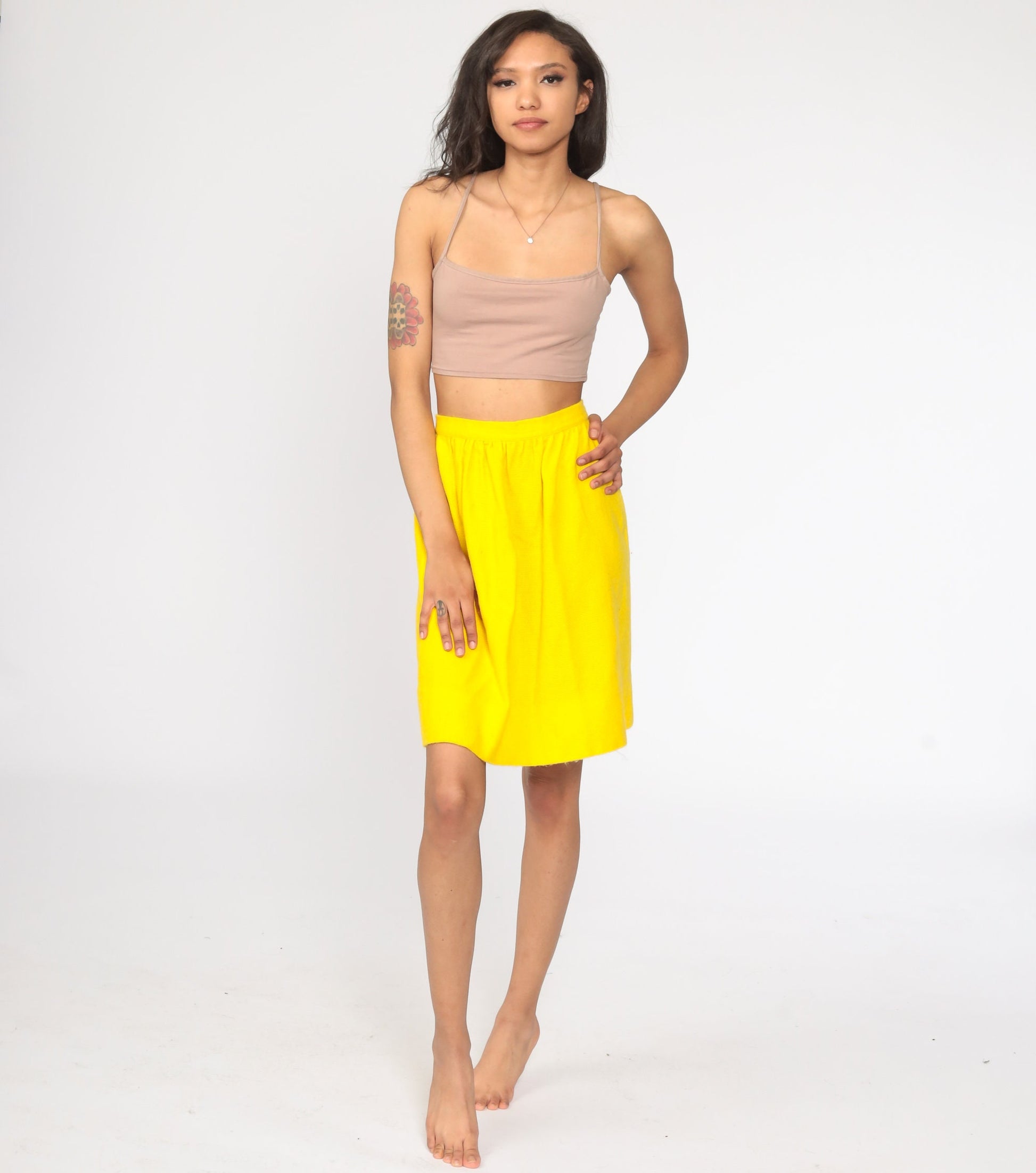 60s Yellow High-Waisted Mini Skirt Mod Preppy Extra Small