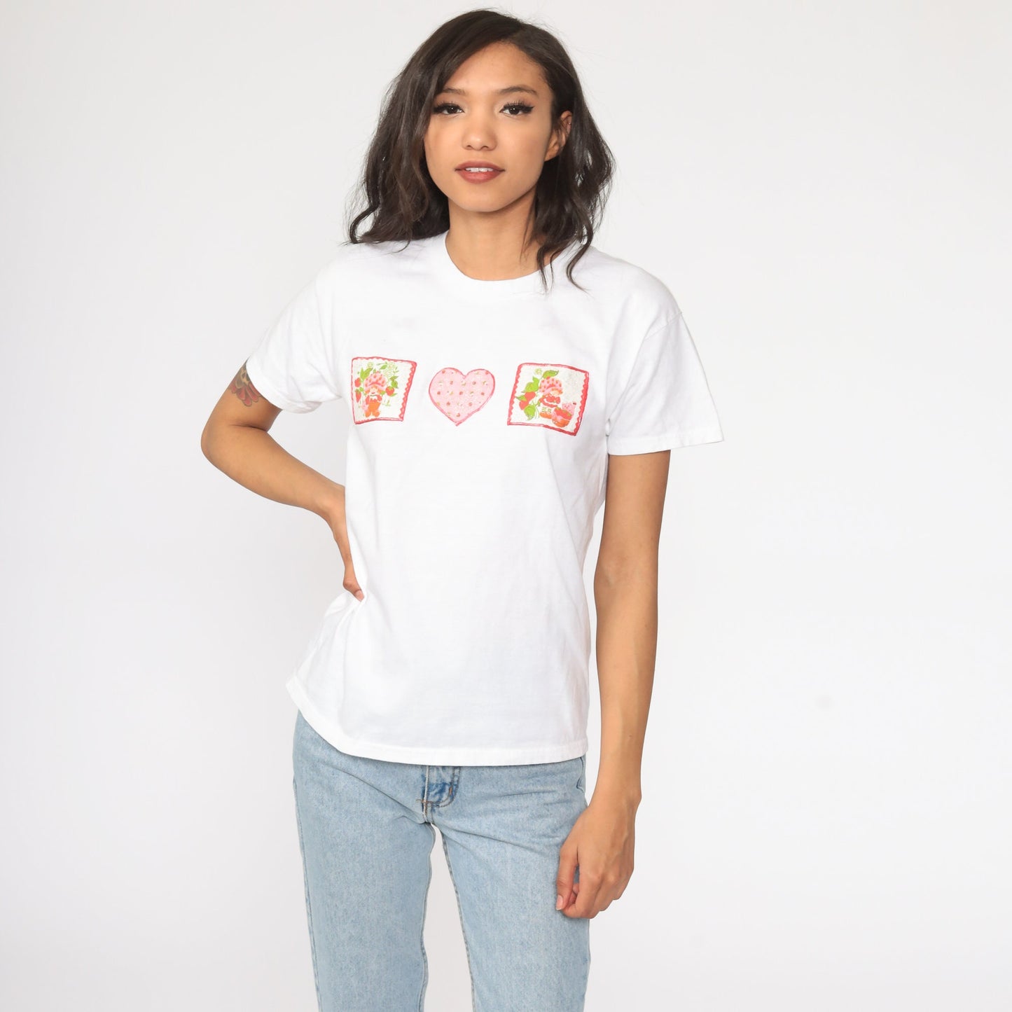 90s Strawberry Shortcake Graphic T-Shirt Kawaii Cartoon White Extra Small XS