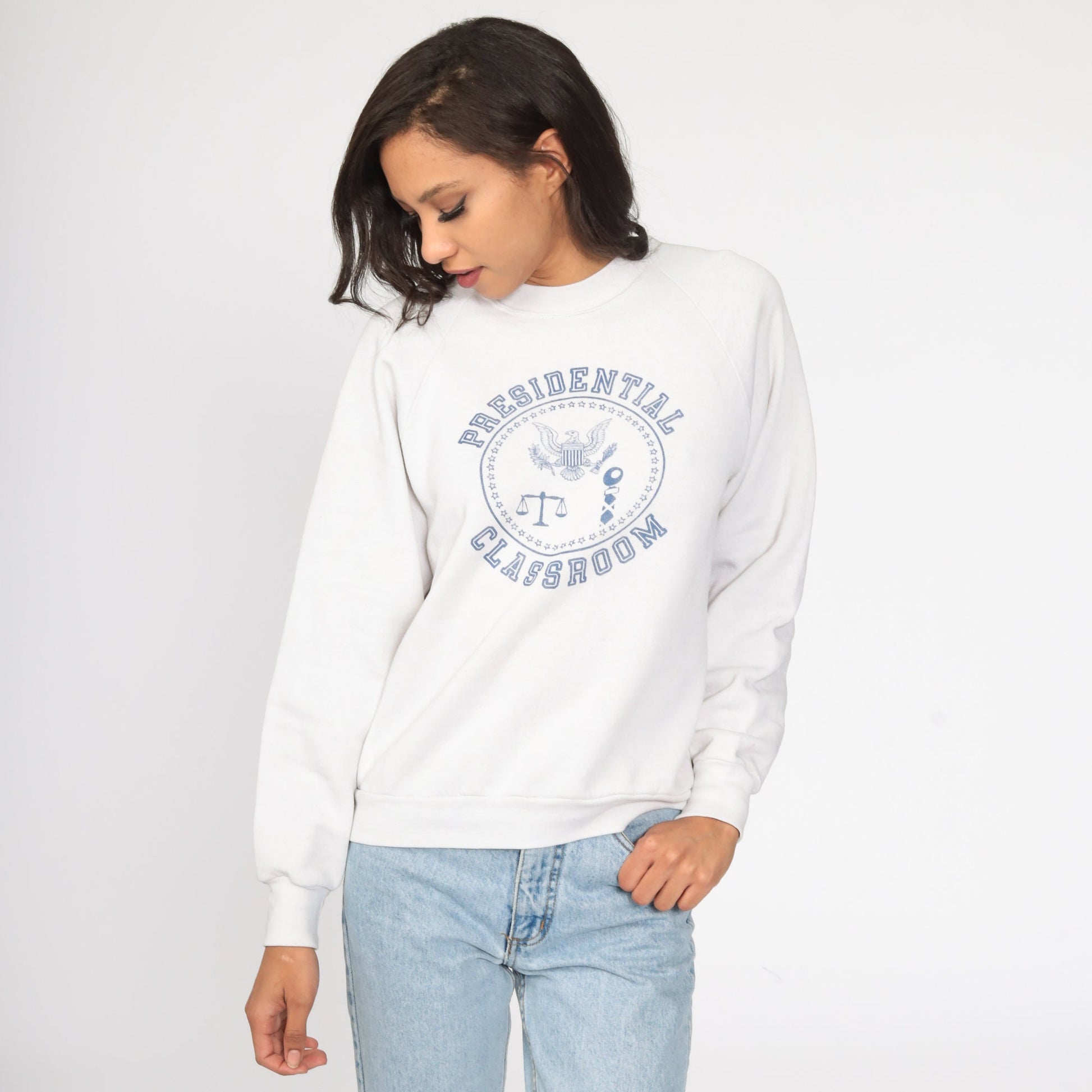 80s Presidential Classroom Washington DC Raglan Sweatshirt White House Graphic Medium
