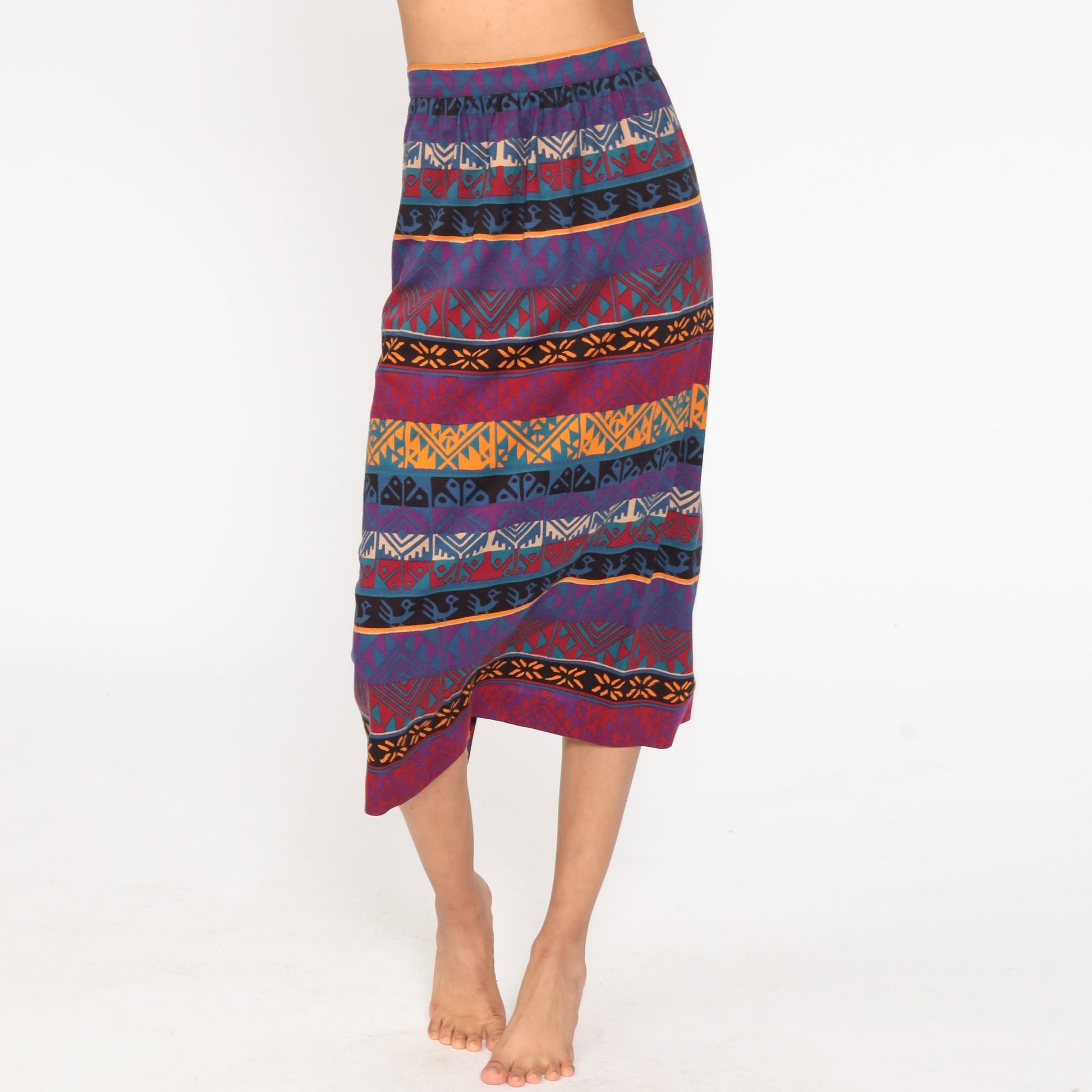 80s Southwestern Aztec Print Pencil Skirt Purple Pink High Waist Small