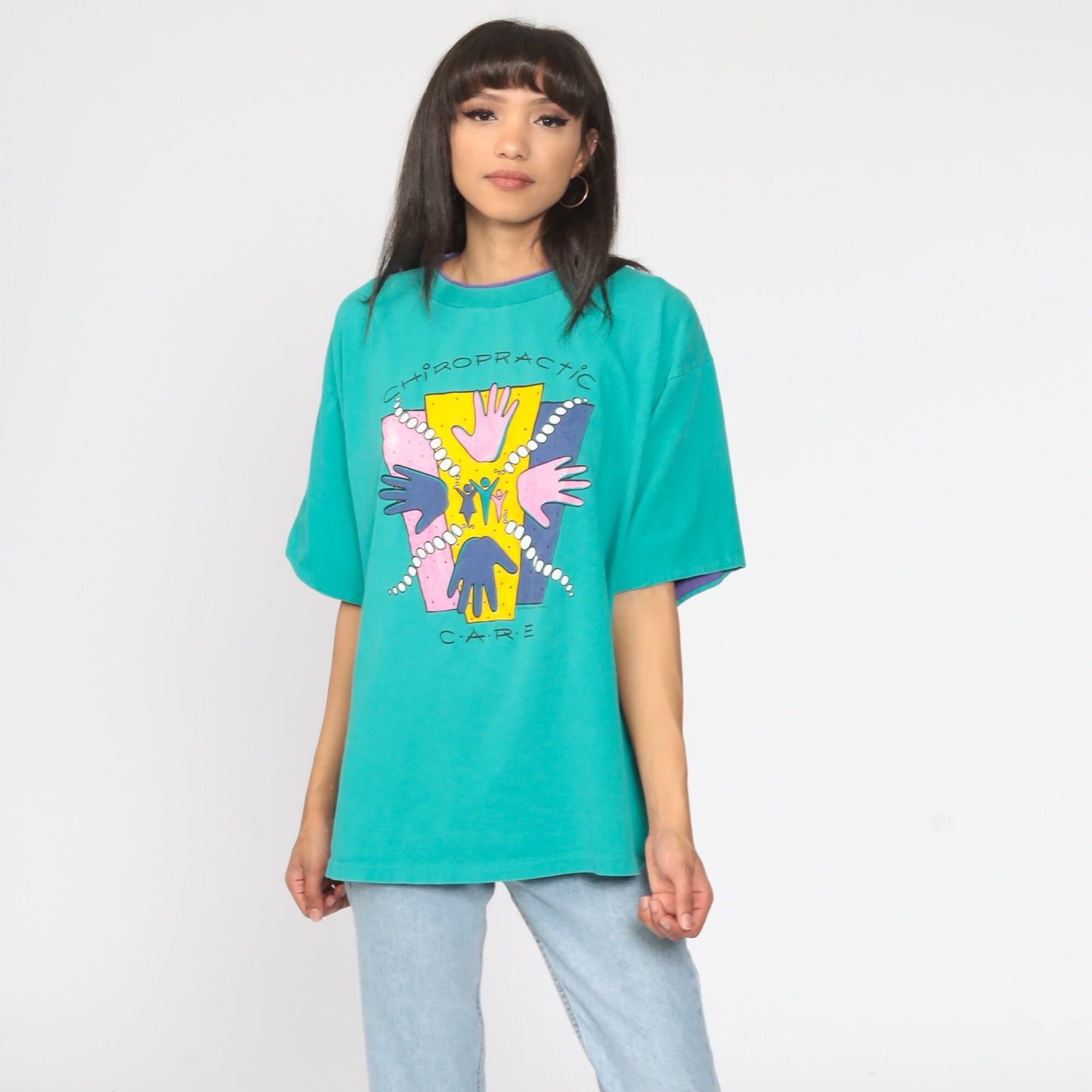 90s Chiropractic Care Graphic T-Shirt Turquoise Cotton Extra Large XL