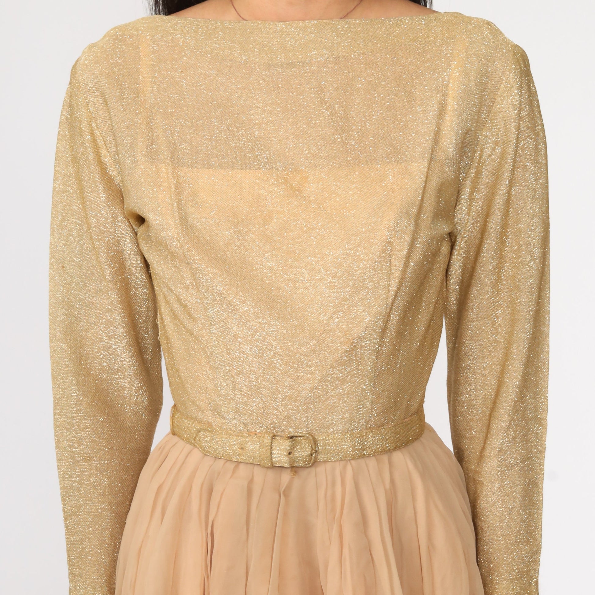 60s Jonathan Logan Gold Lurex Chiffon Midi Dress Extra Small XS