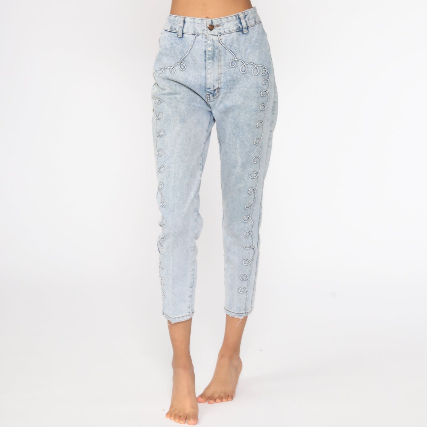 90s Acid Wash Skinny Jeans High Waisted Ankle Denim Blue Small 26