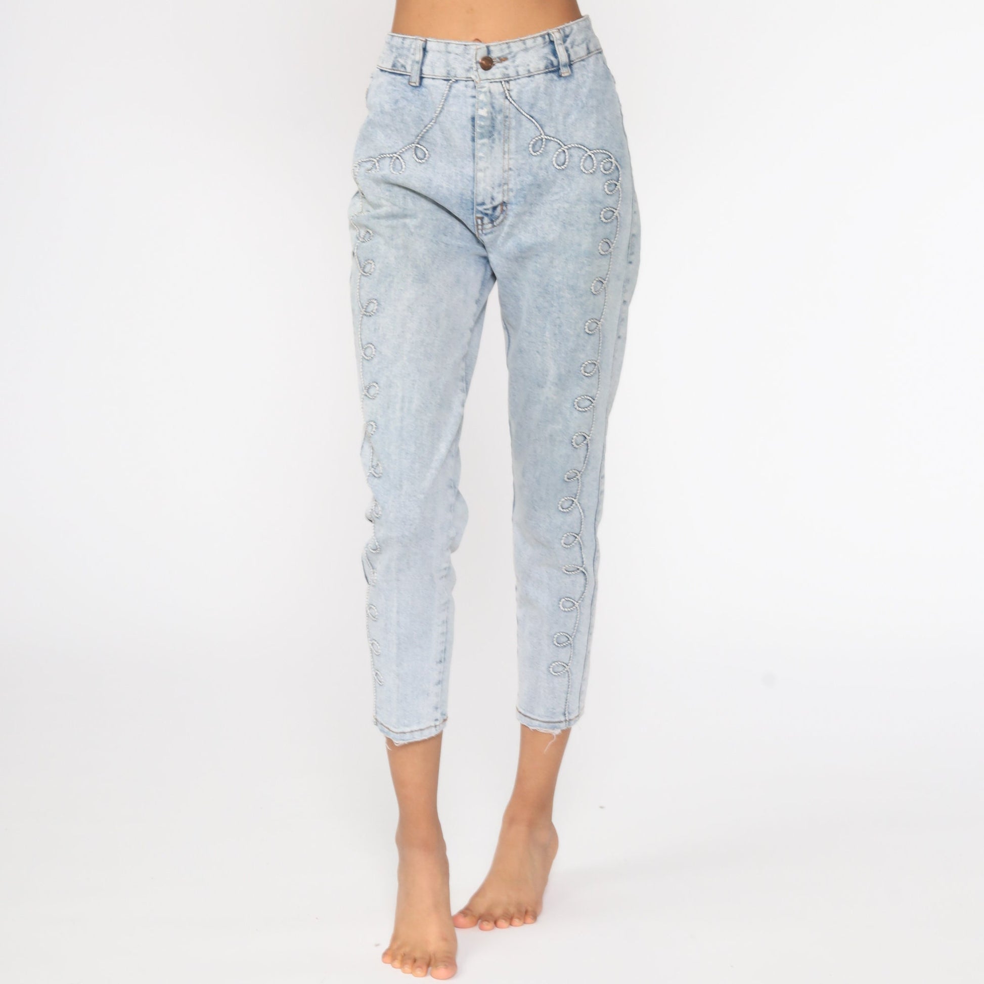 90s Acid Wash Skinny Jeans High Waisted Ankle Denim Blue Small 26