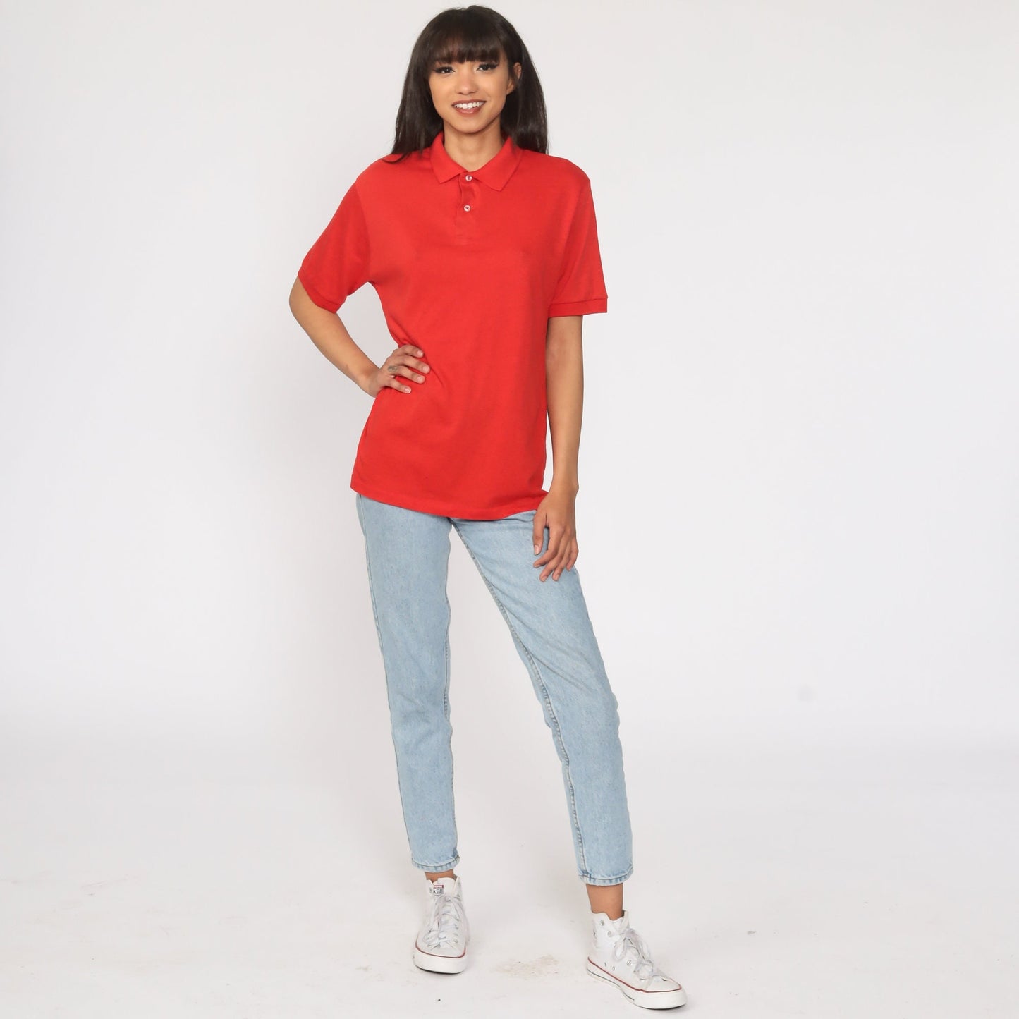 80s The Grand Ram Hot Air Balloon Polo Shirt Red Graphic Button-Up Medium