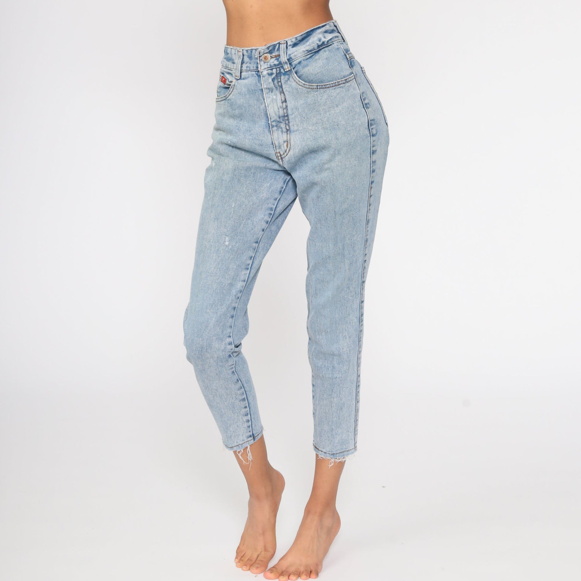 80s Acid Wash High Waist Mom Jeans Blue Denim Small 26