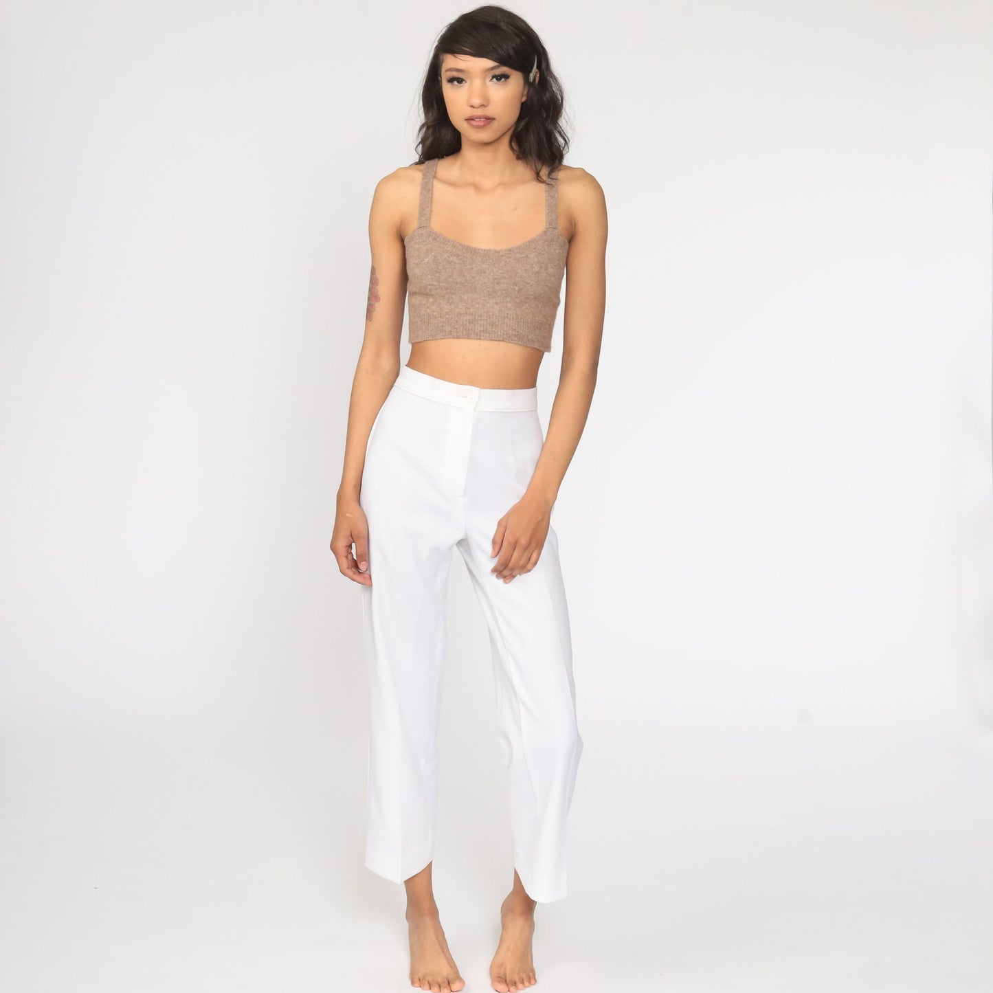 70s White High-Waisted Straight Leg Trousers Small 26