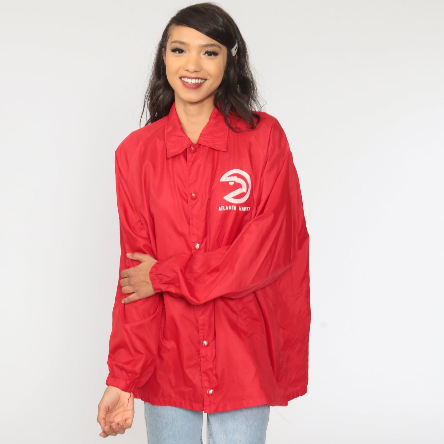80s Atlanta Hawks NBA Windbreaker Jacket Nylon Shell Large L