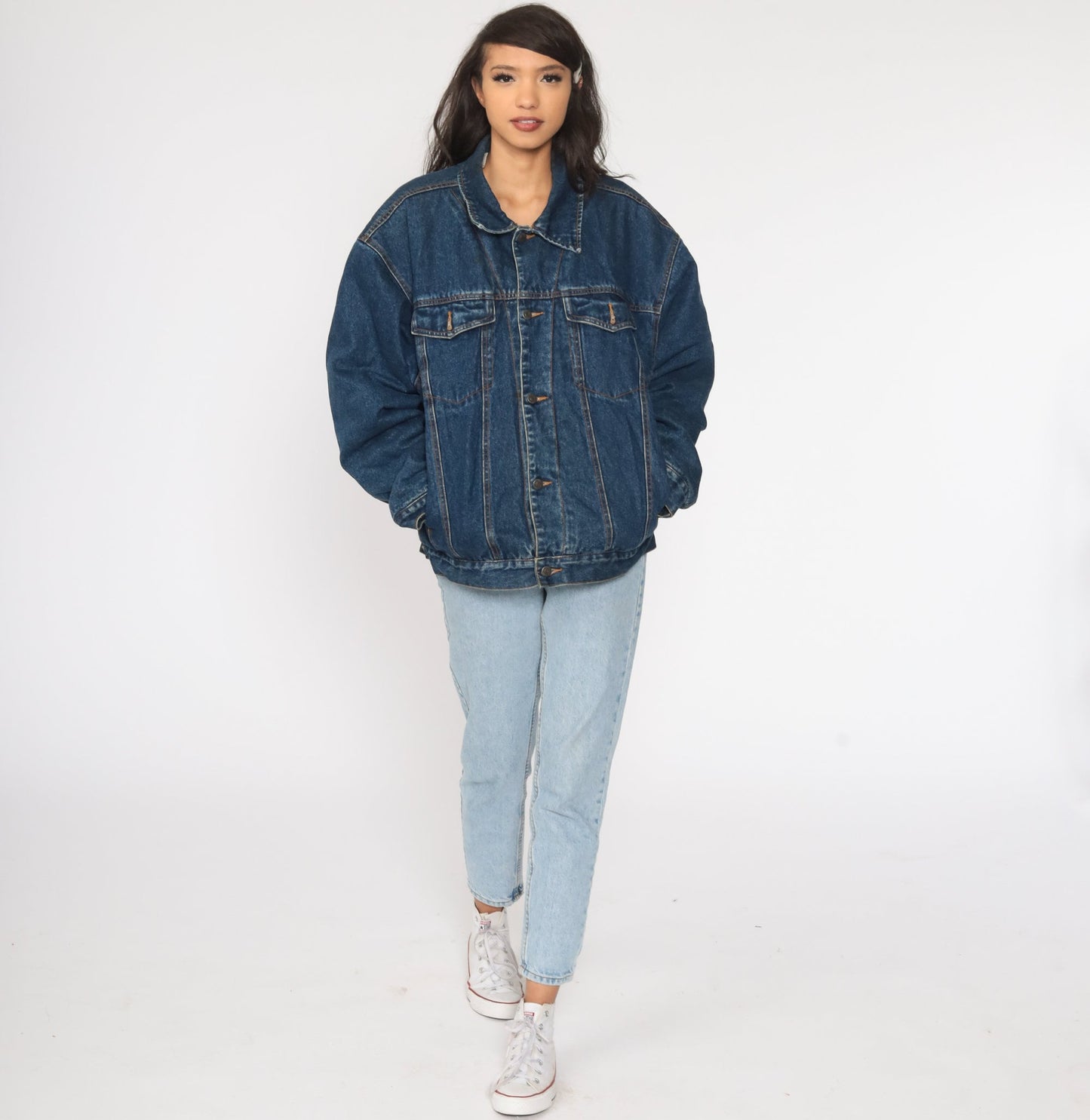 80s Blue Denim Jacket Sherpa Lining Jean Coat Extra Large XL