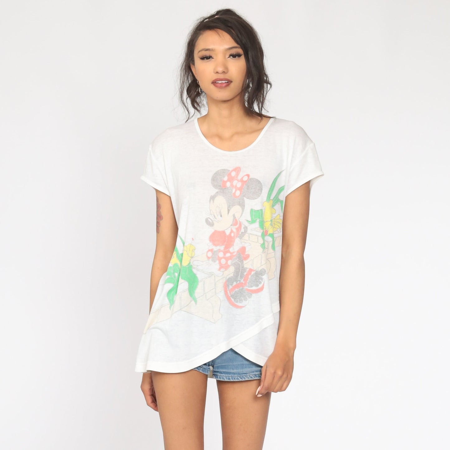 80s Disney Minnie Mouse Graphic T-Shirt Faded Burnout Large