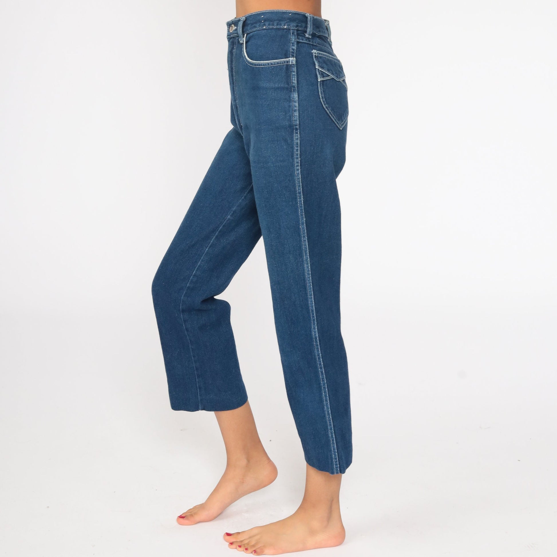 80s Derrieres Dark Blue High Waist Bootcut Jeans Extra Small XS