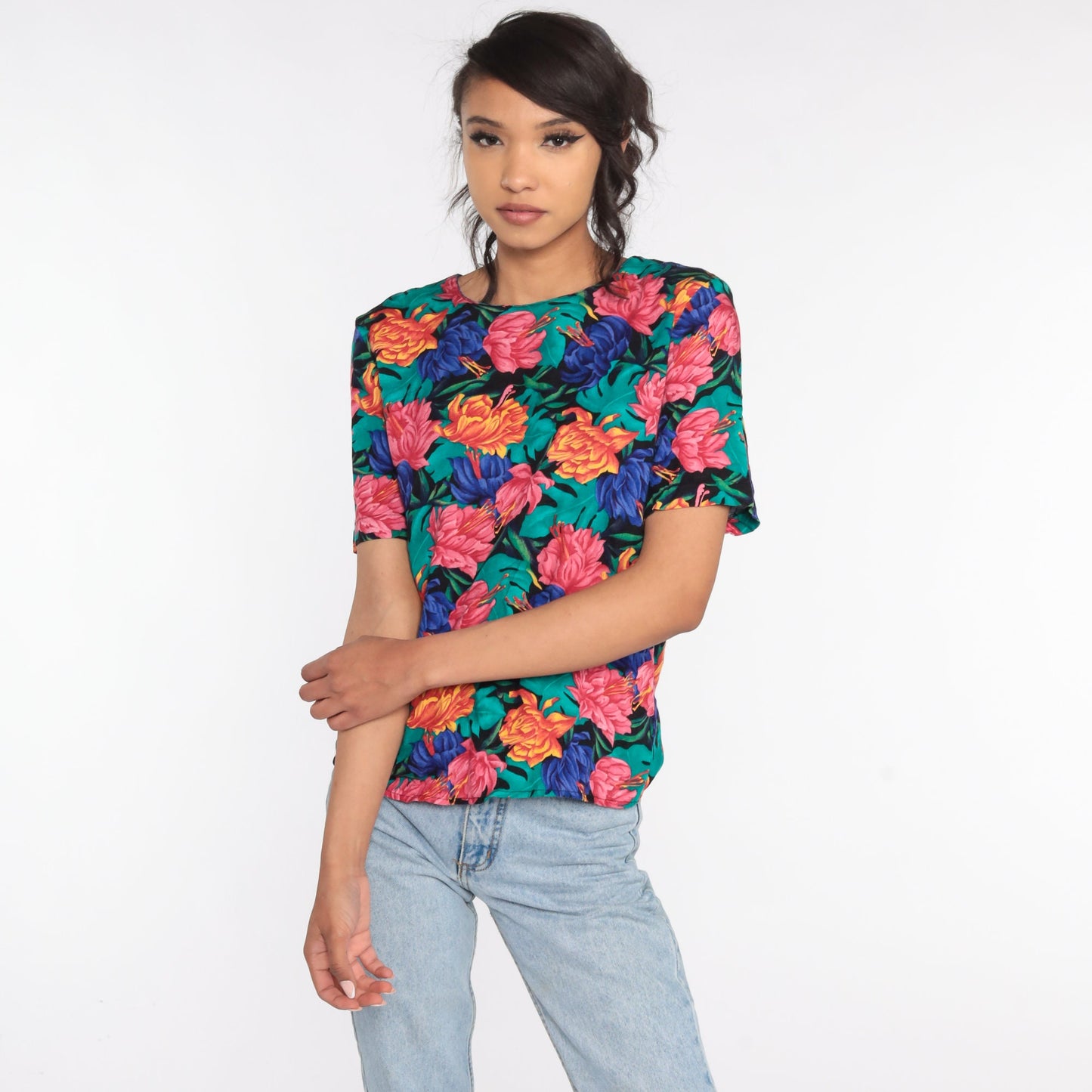 90s Floral Print T-Shirt Vintage Grunge Tee Small Medium