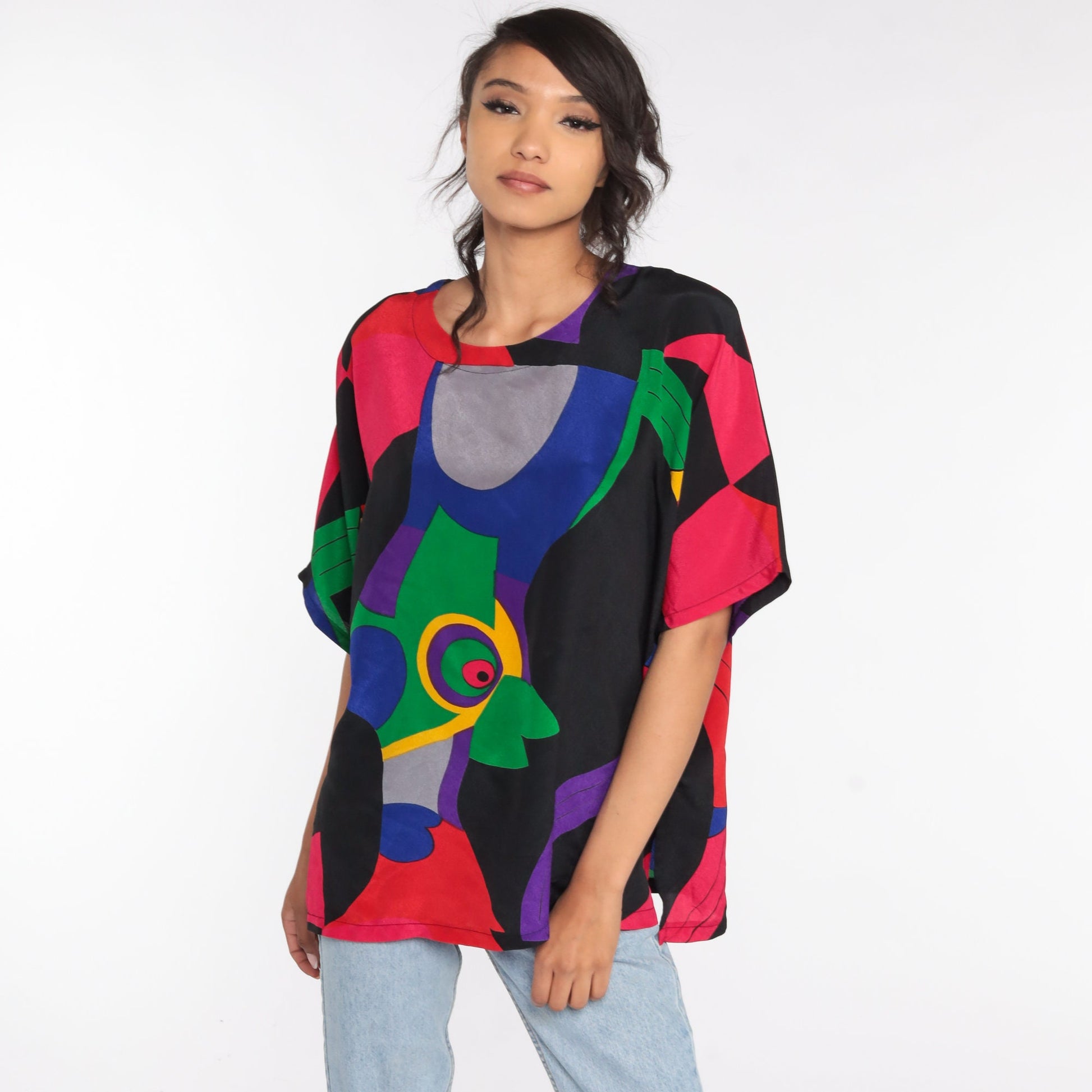 90s Abstract Bird Graphic T-Shirt Tropical Tee Small Medium