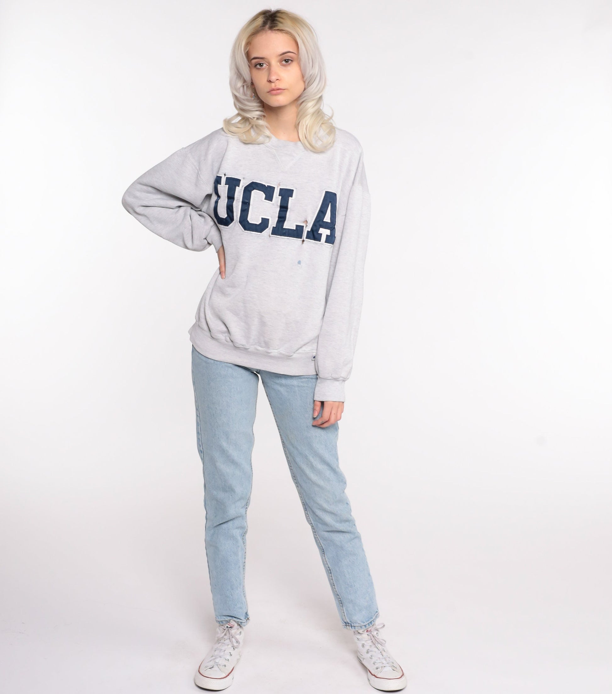 90s UCLA Sweatshirt Distressed Grey Graphic Russell Large