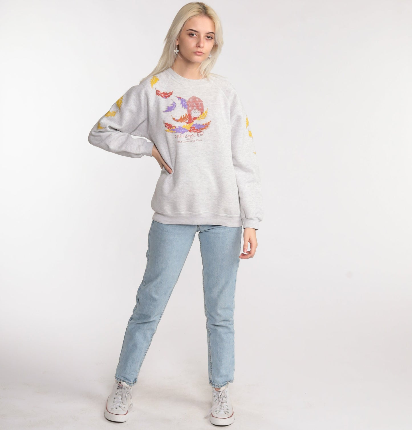 80s War Eagle Mill Arkansas Raglan Sweatshirt Grey Graphic Crewneck Medium