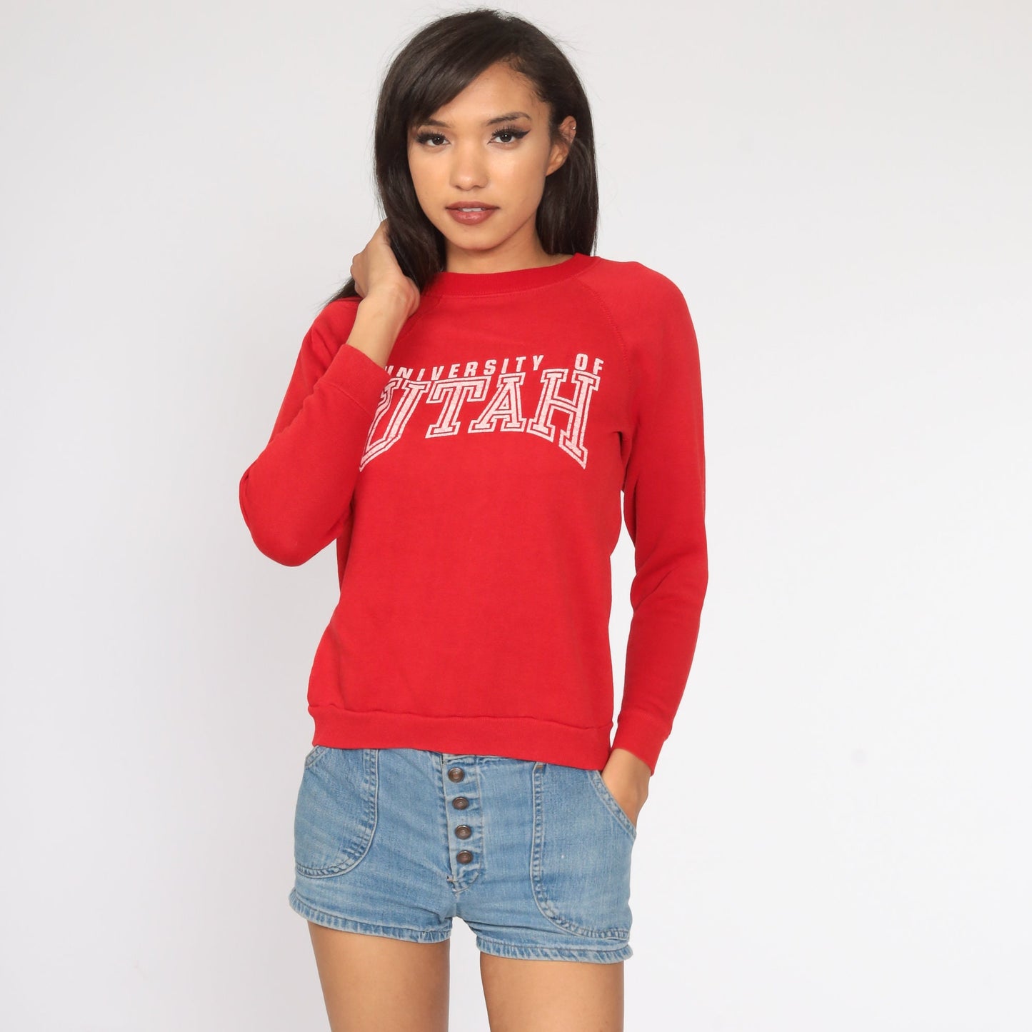 80s University of Utah Sweatshirt Red Distressed Crewneck Extra Small