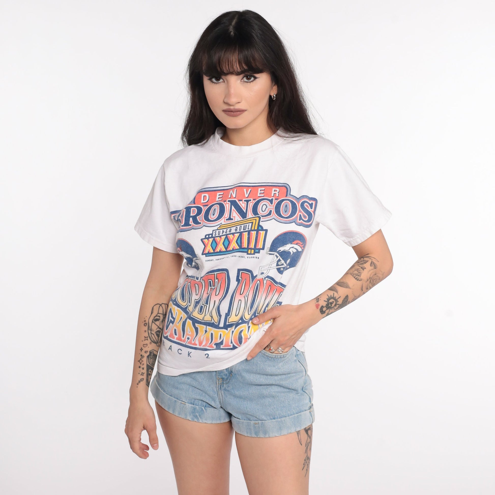 1999 Denver Broncos Super Bowl XXXIII NFL Graphic Tee Cotton Extra Small