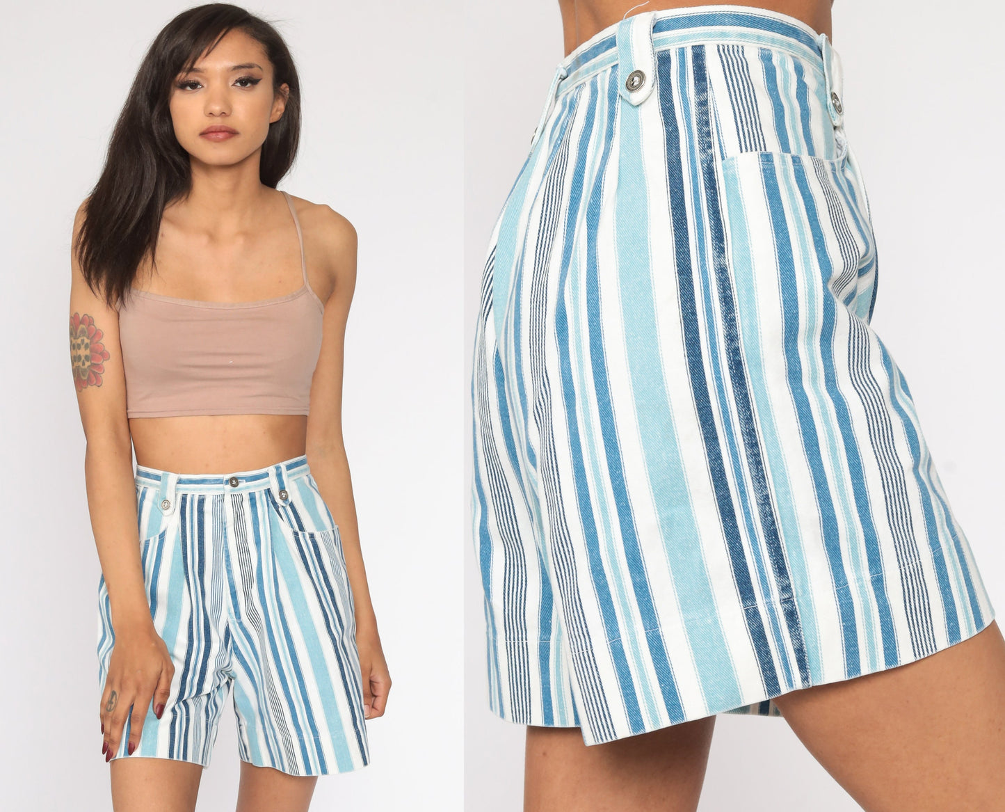 90s Striped Denim Shorts High Waisted Blue Jean Shorts Extra Small