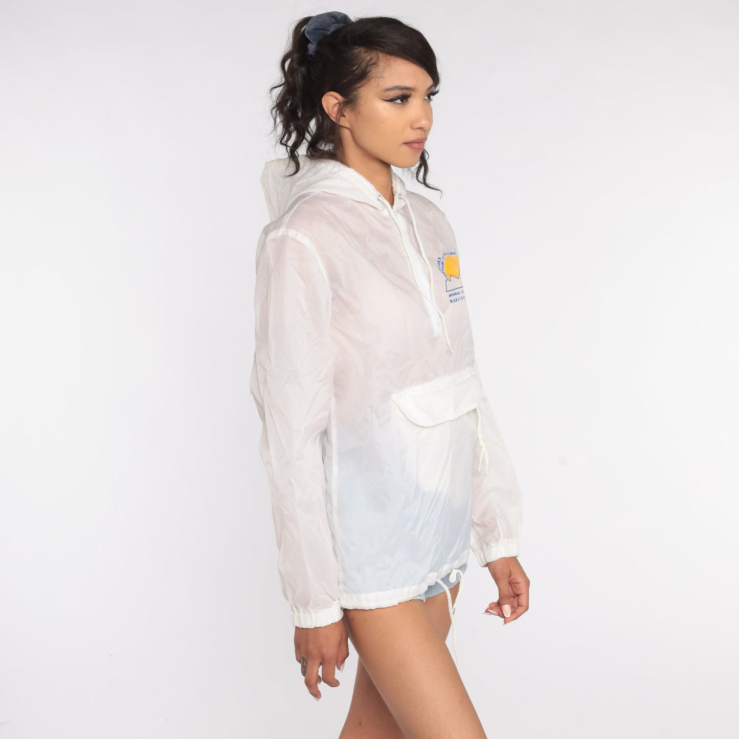 80s Anchorage Alaska Marathon Hooded Half-Zip Windbreaker White Small