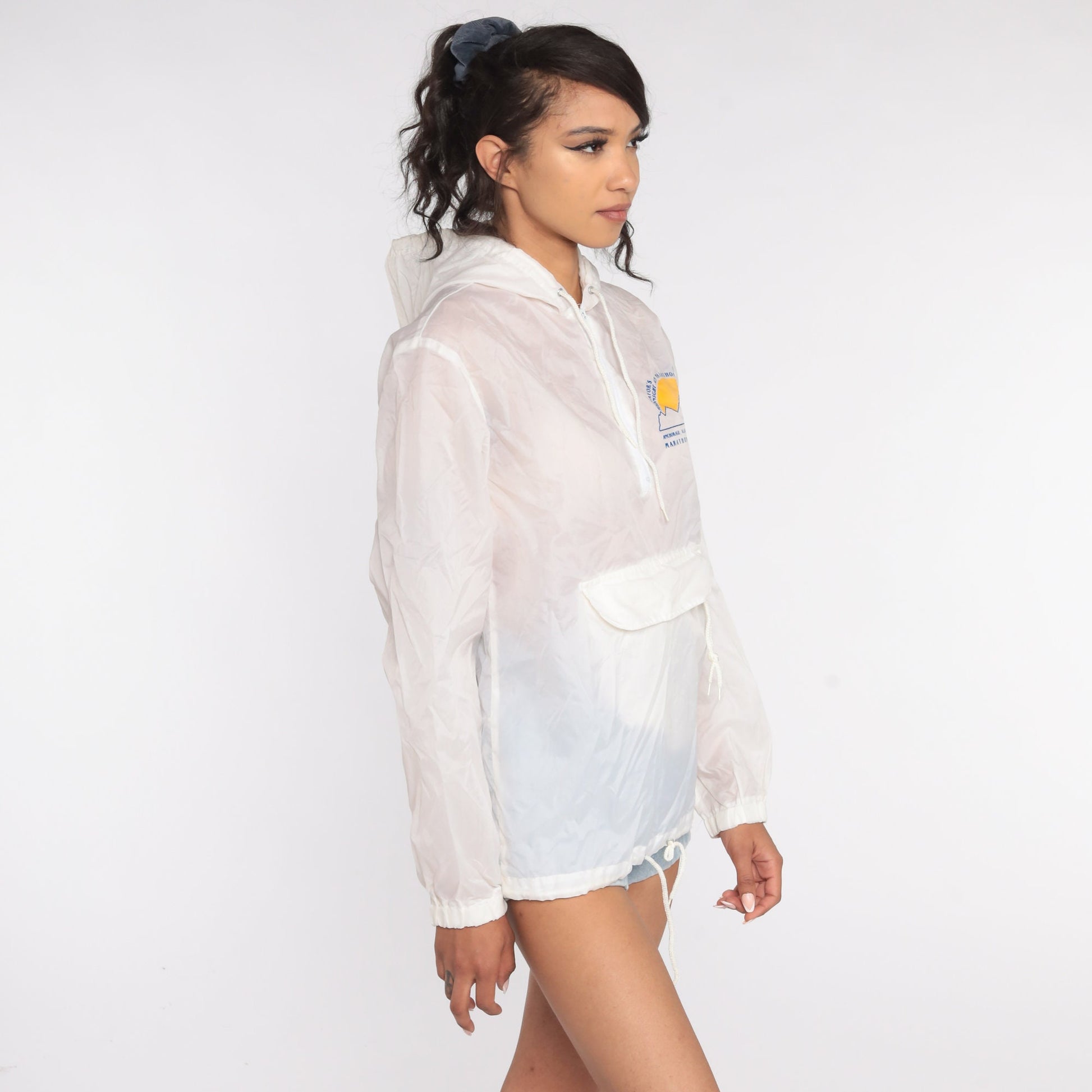 80s Anchorage Alaska Marathon Hooded Half-Zip Windbreaker White Small