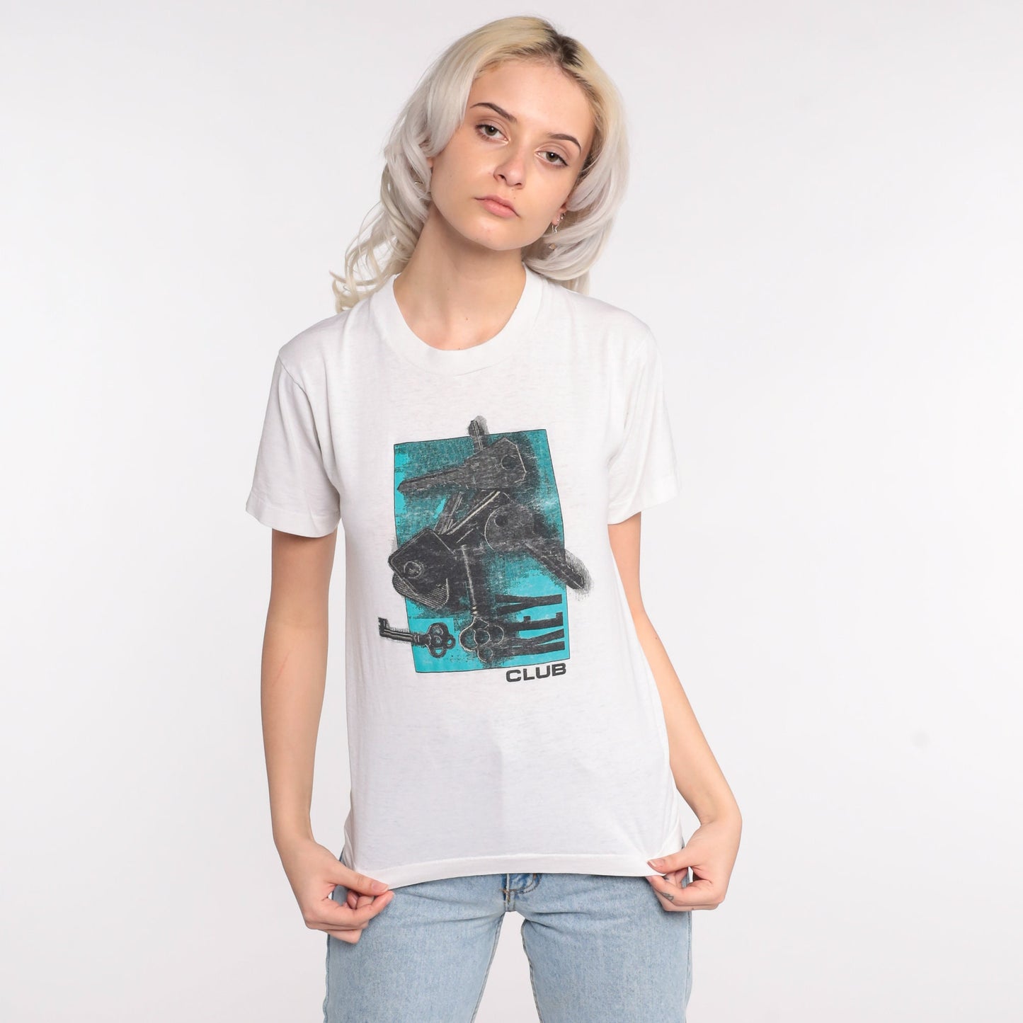 80s Key Club Skeleton Key Graphic T-Shirt Screen Stars Cotton Small