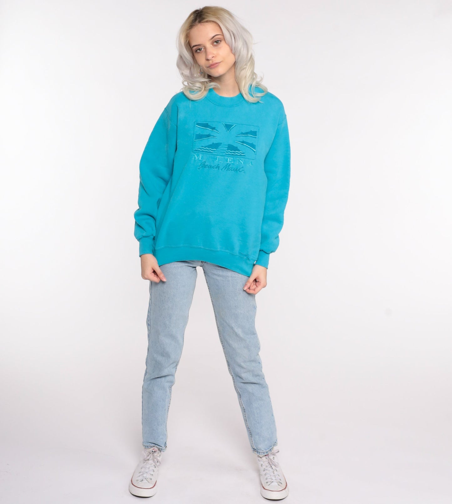 90s Crazy Shirts Maui Beach Sweatshirt Turquoise Graphic Crewneck Medium