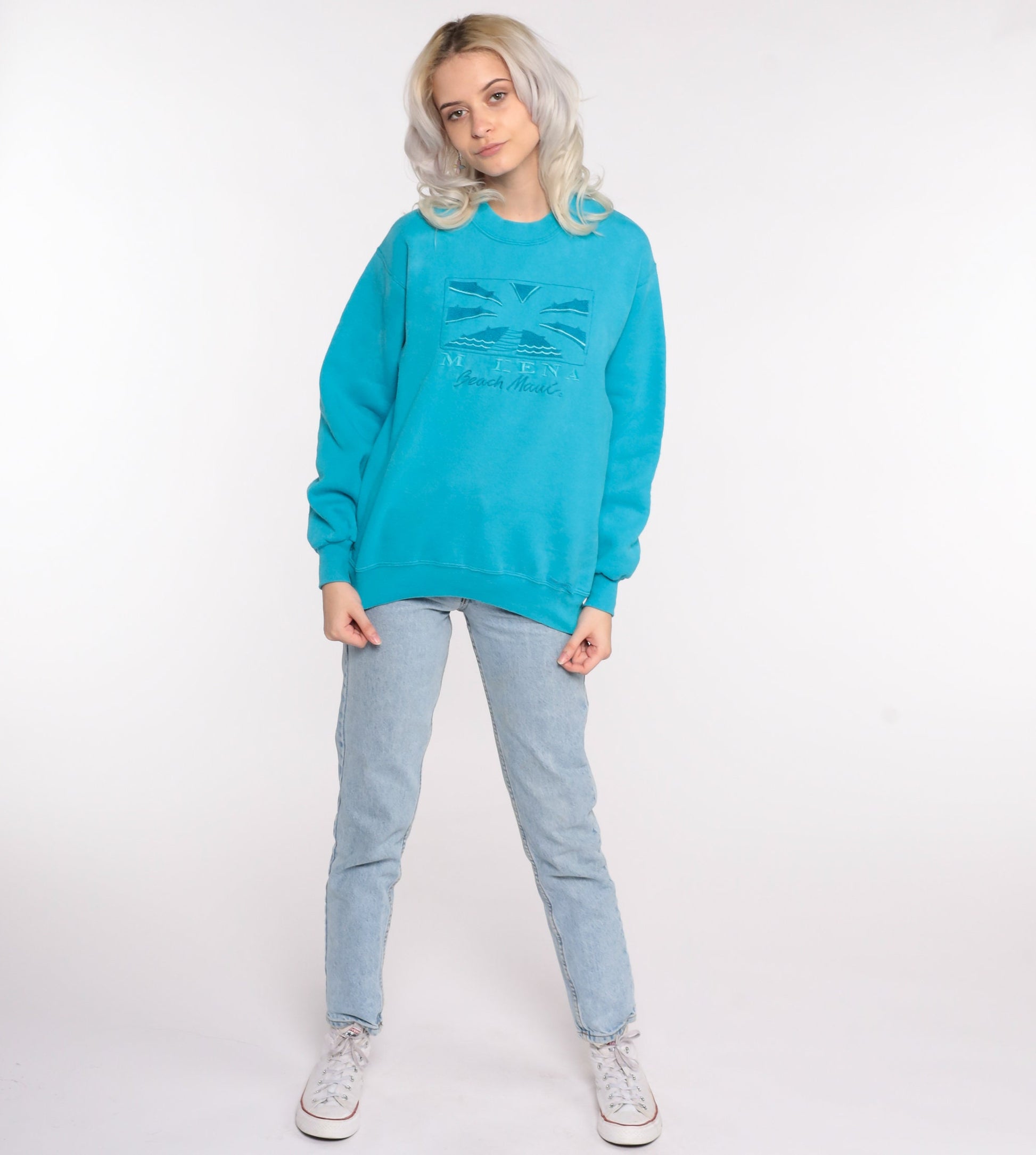 90s Crazy Shirts Maui Beach Sweatshirt Turquoise Graphic Crewneck Medium