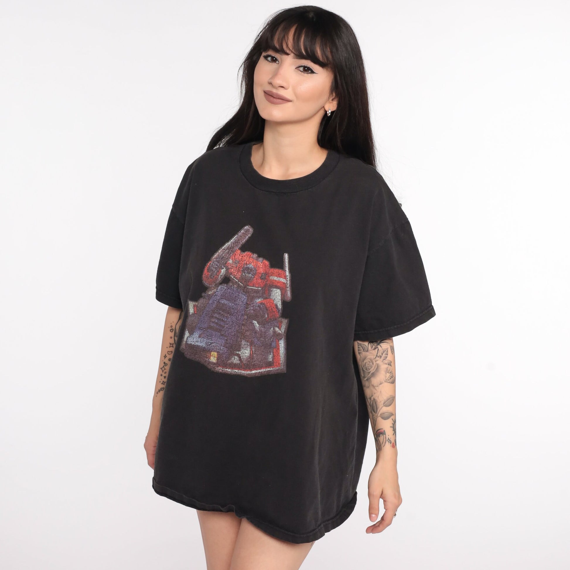 90s Transformers Graphic T-Shirt Black Robot Cartoon Large