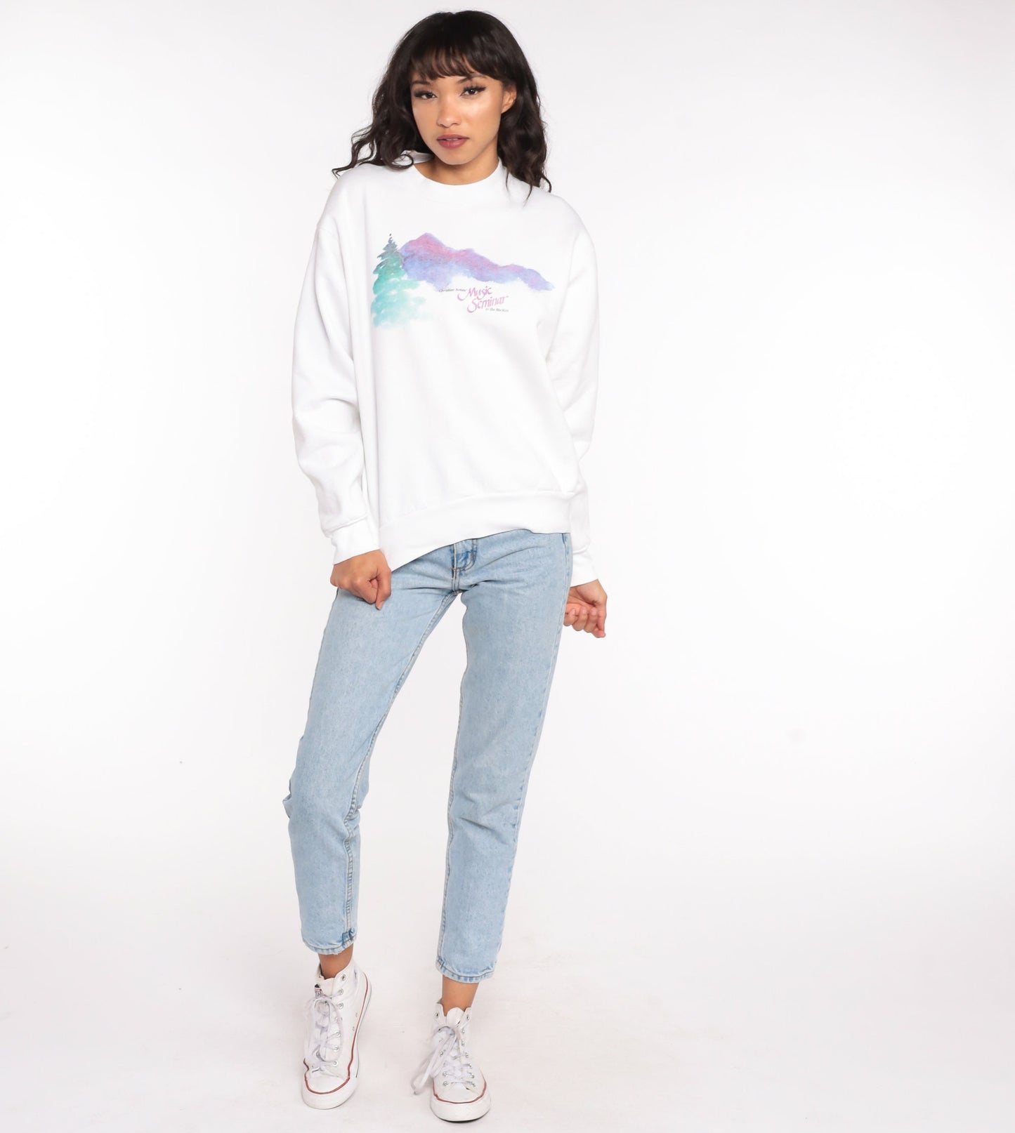 90s Christian Artists Music Seminar Rockies Sweatshirt White Graphic Pullover Medium