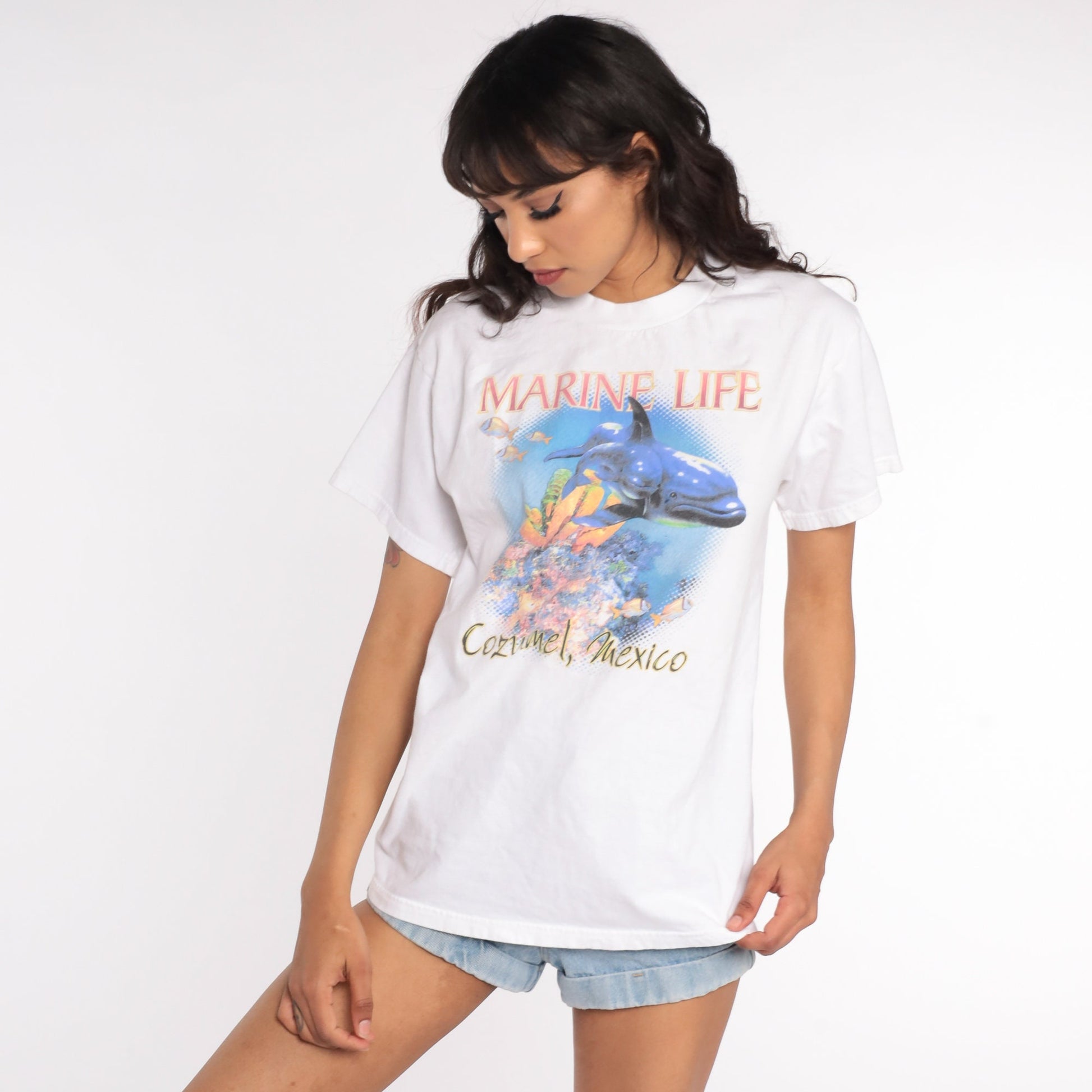90s Cozumel Dolphin Graphic T-Shirt Mexico Souvenir Cotton Tee Medium
