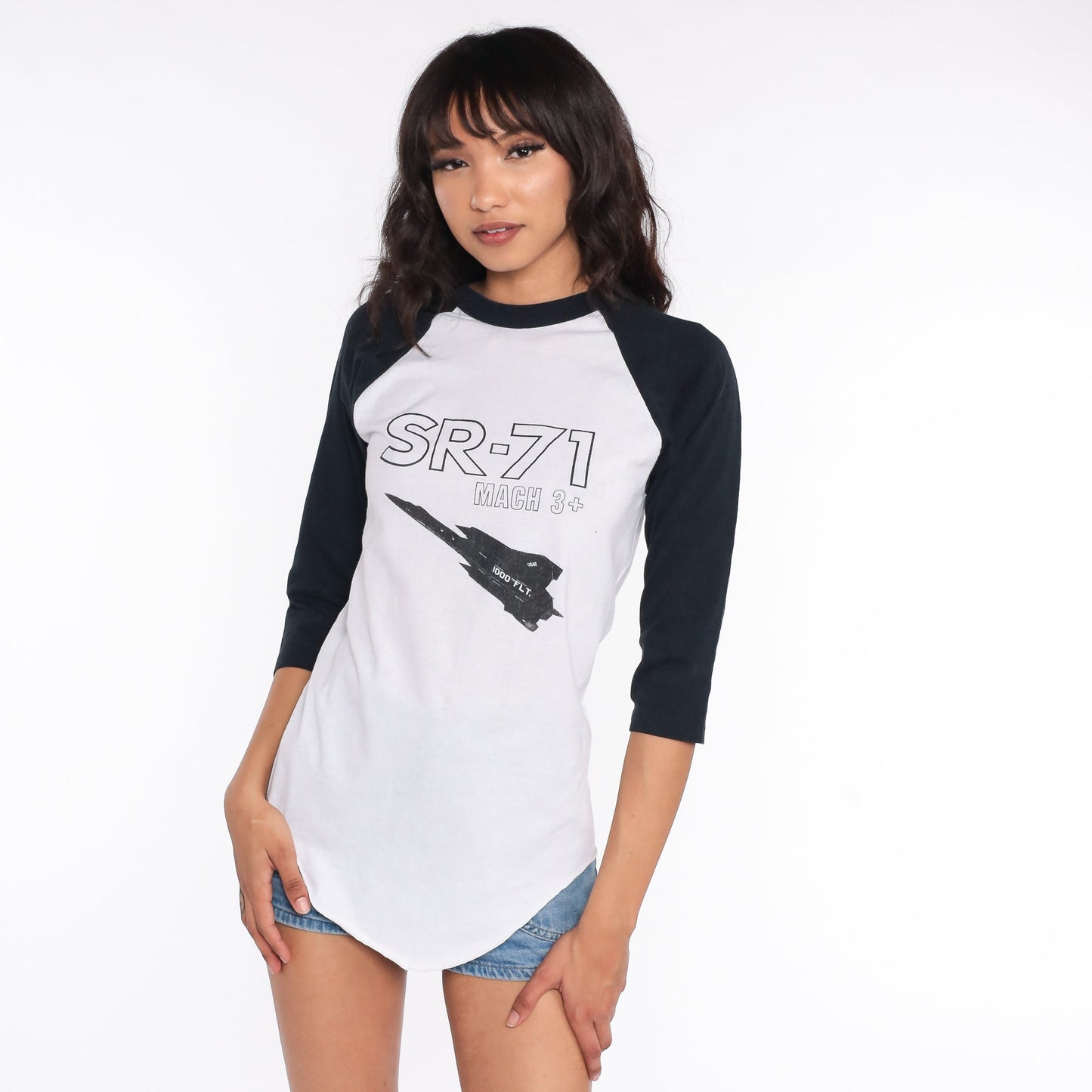 80s Lockheed SR-71 Blackbird Aircraft Ringer Tee Graphic T-Shirt White Small