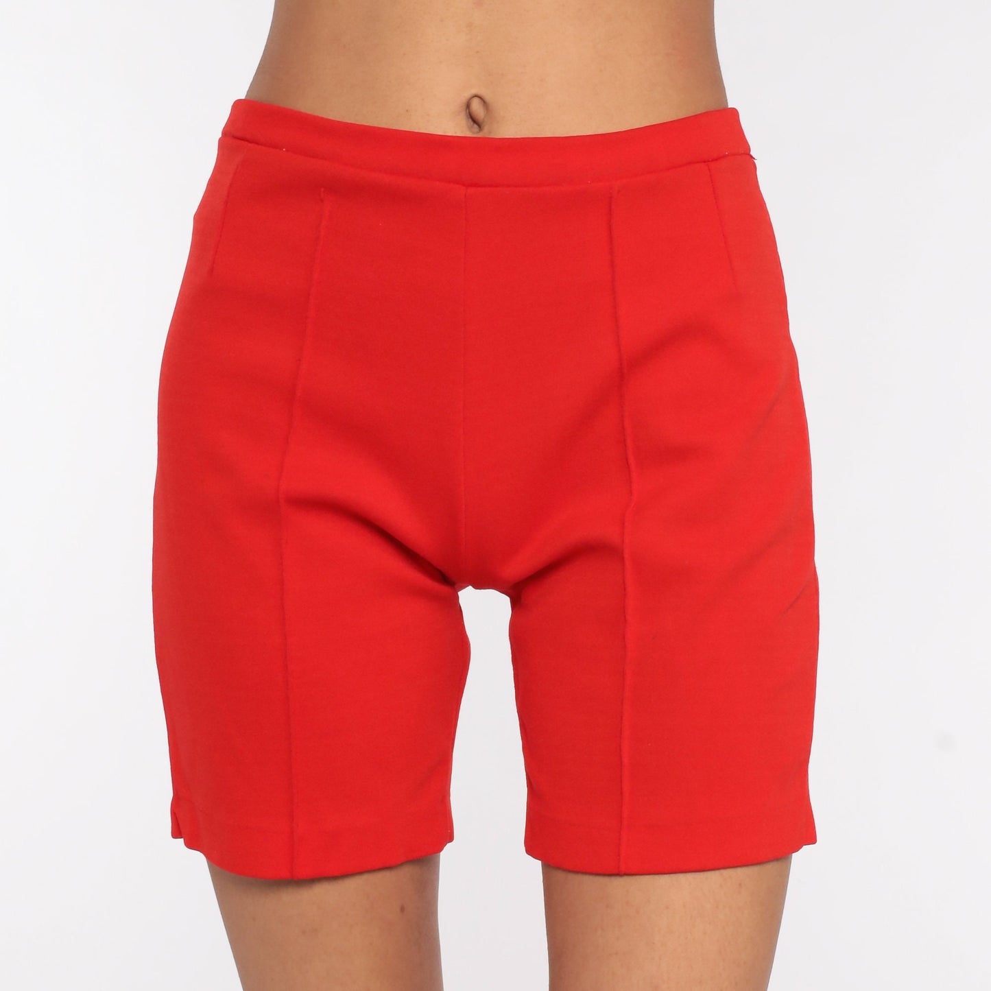 70s High-Waist Bicycle Shorts Red Nylon Stretch Small