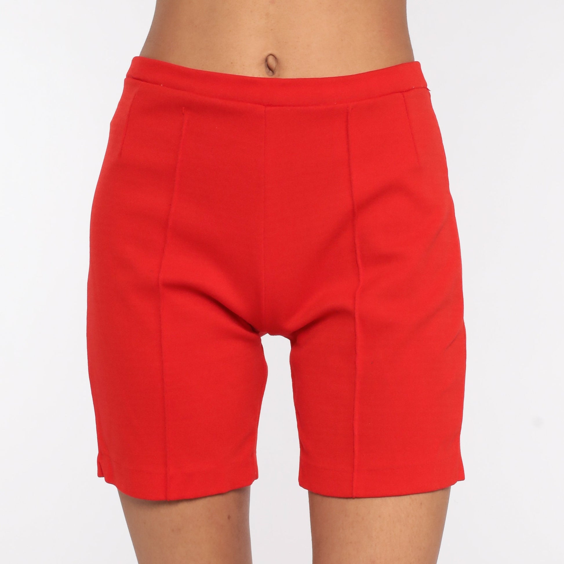 70s High-Waist Bicycle Shorts Red Nylon Stretch Small