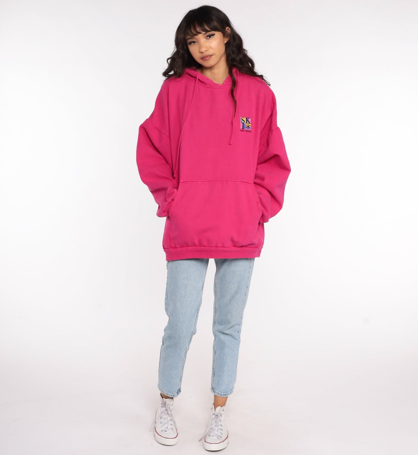 90s Lake Tahoe Ski Hoodie Sweatshirt Hot Pink Graphic Extra Large XXL