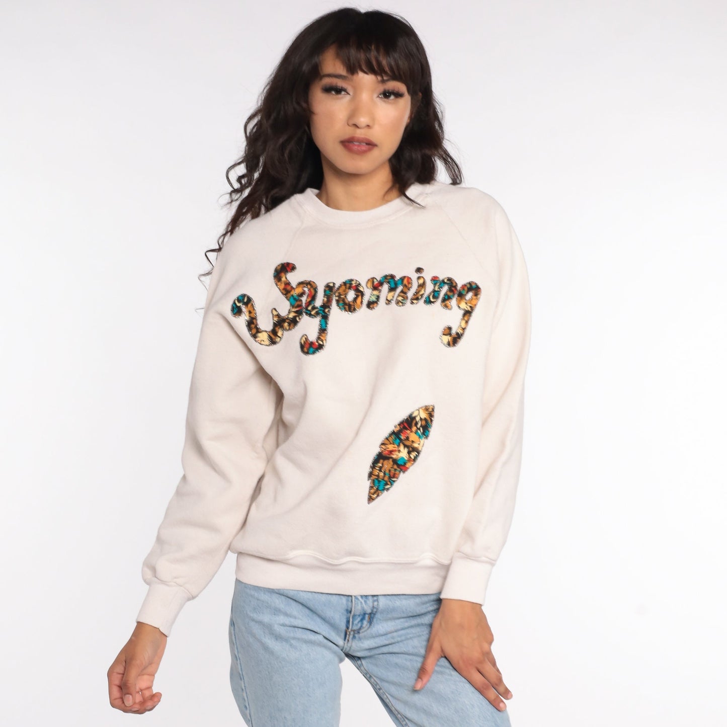 1990s Wyoming Graphic Sweatshirt Crewneck Raglan Sleeve Medium