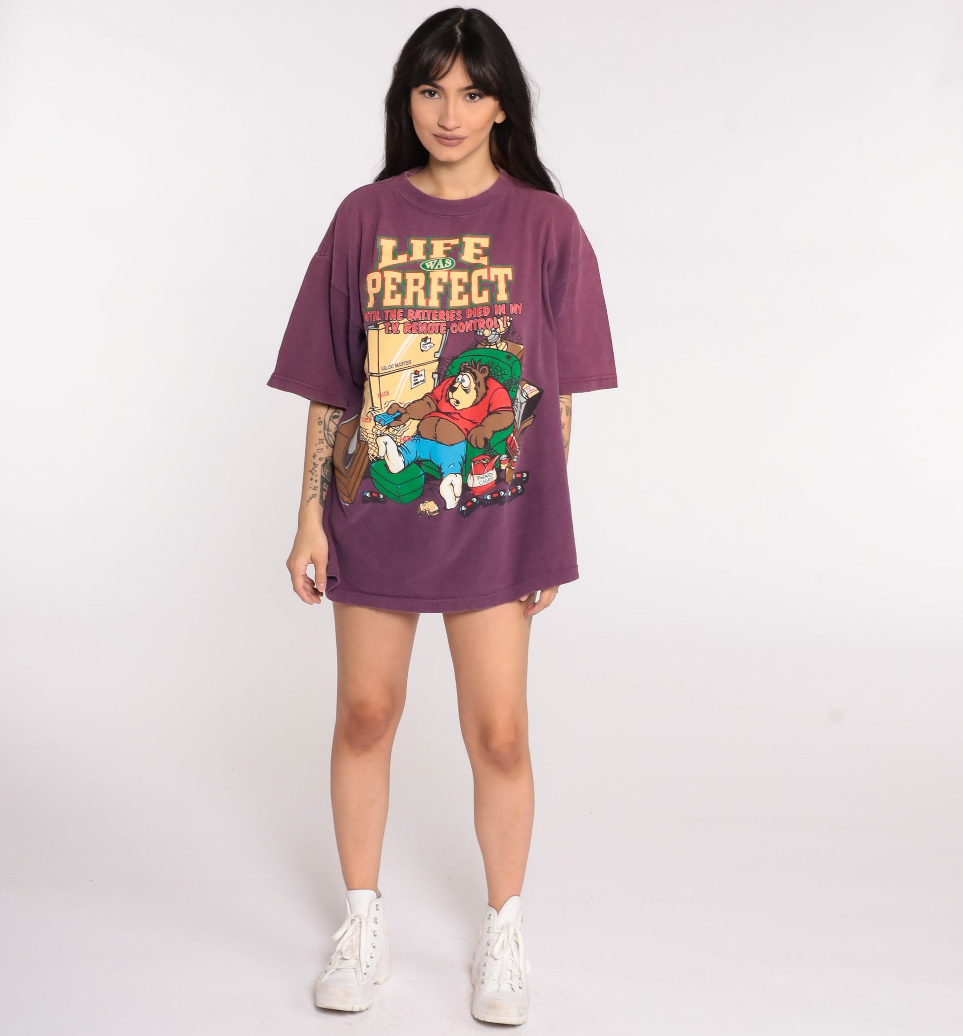 90s Couch Potato Bear Graphic T-Shirt Funny Joke Tee Large
