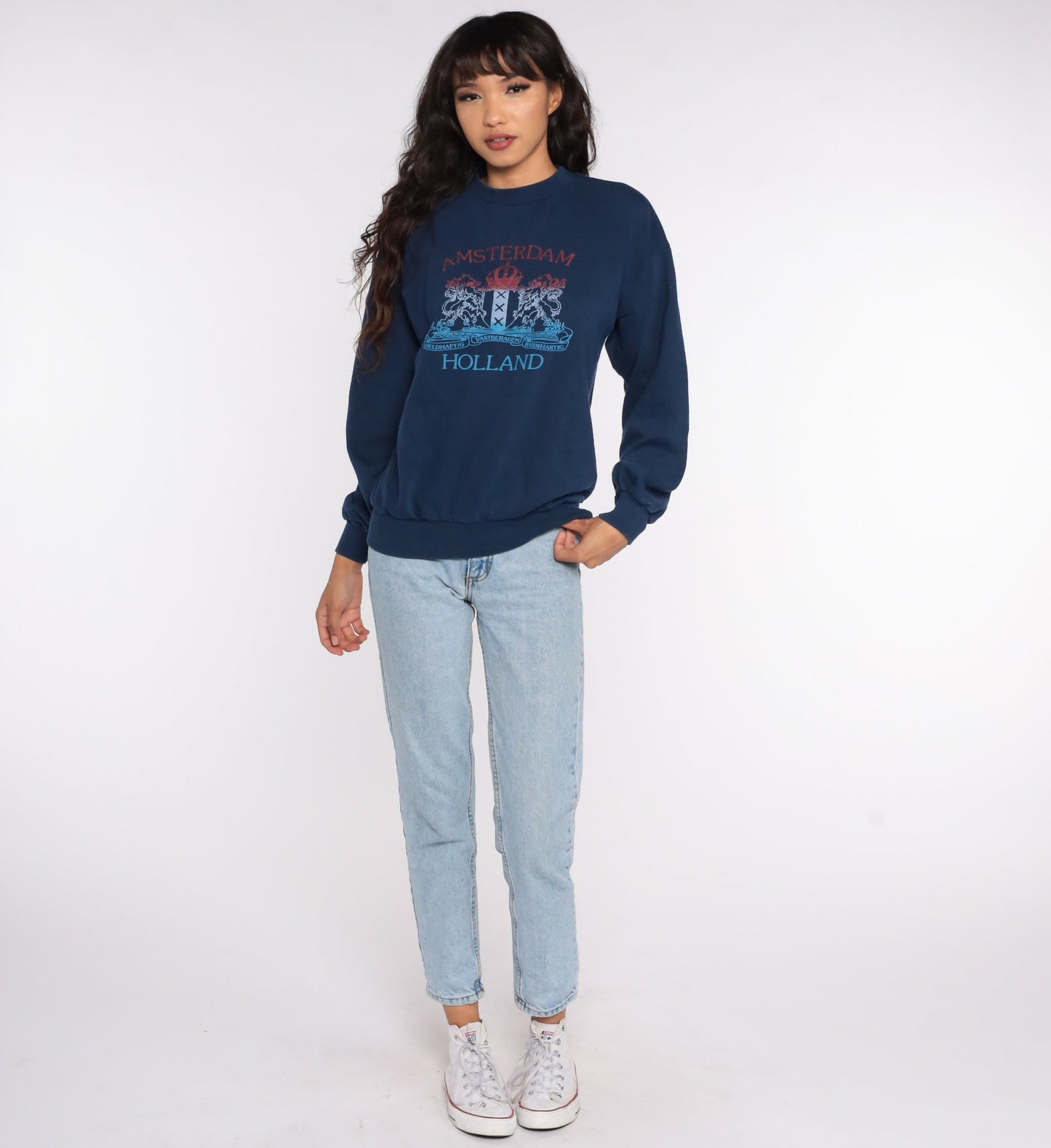 80s Amsterdam Holland Crest Sweatshirt Blue Graphic Crewneck Medium