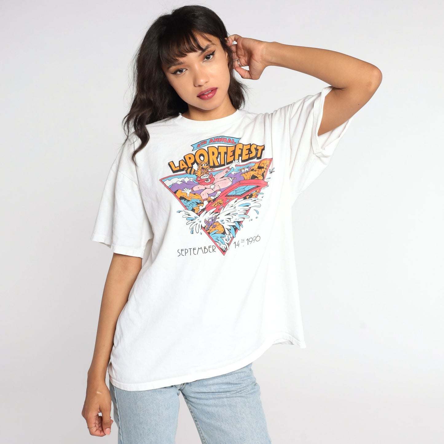 90s LaPortefest 1996 Surfer Graphic T-Shirt Single Stitch Cotton Extra Large