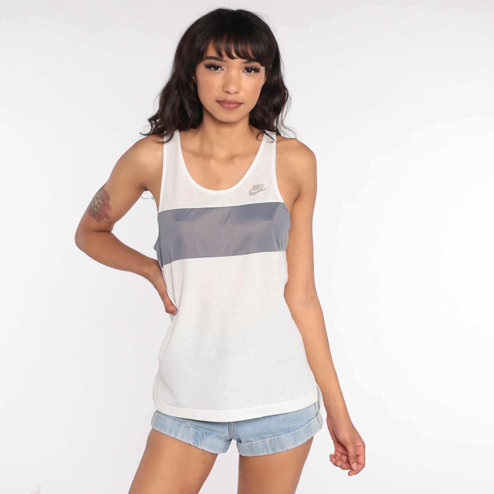 80s Nike Sheer White Mesh Tank Top Athletic Small S