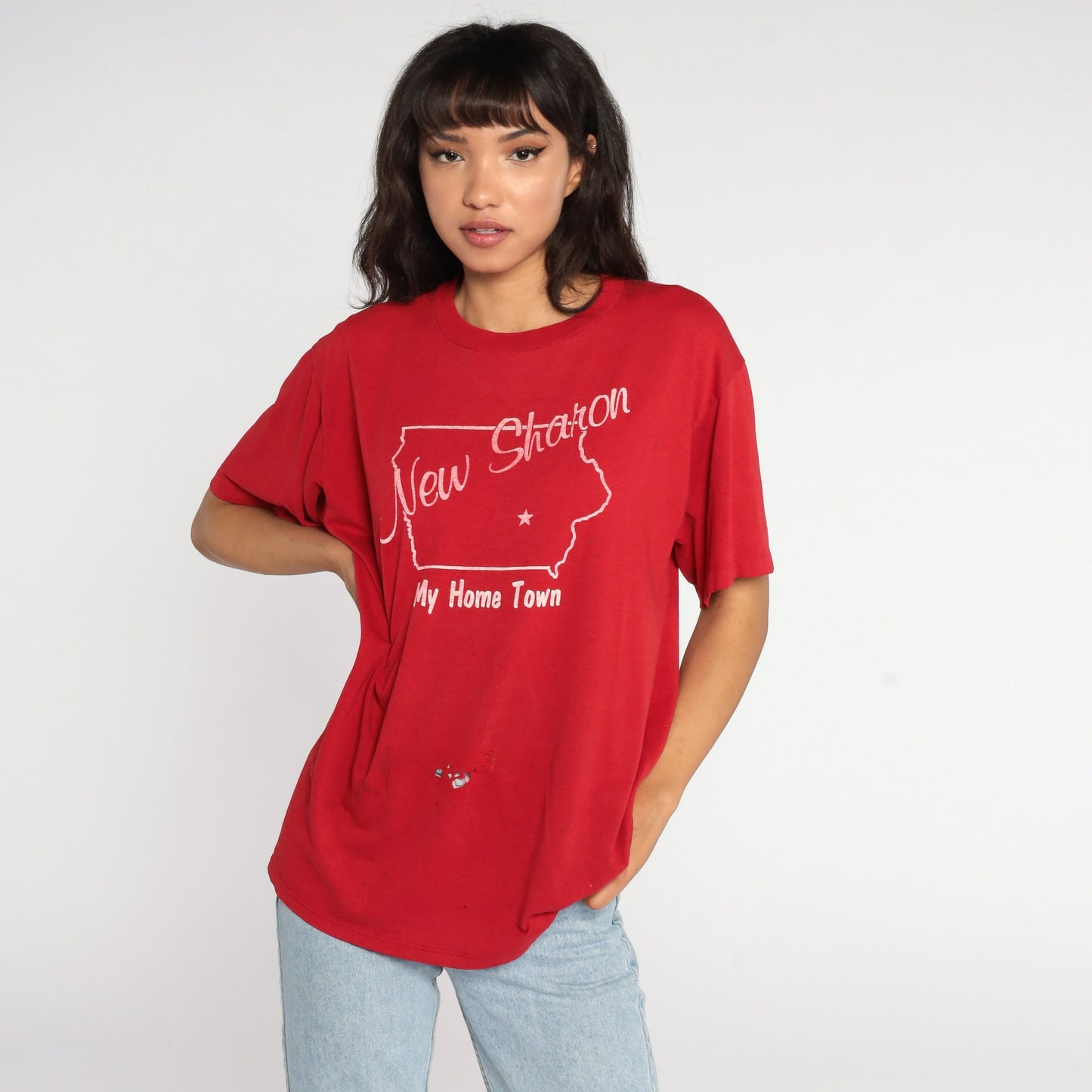 80s New Sharon Iowa Graphic T-Shirt Single Stitch Red Extra Large