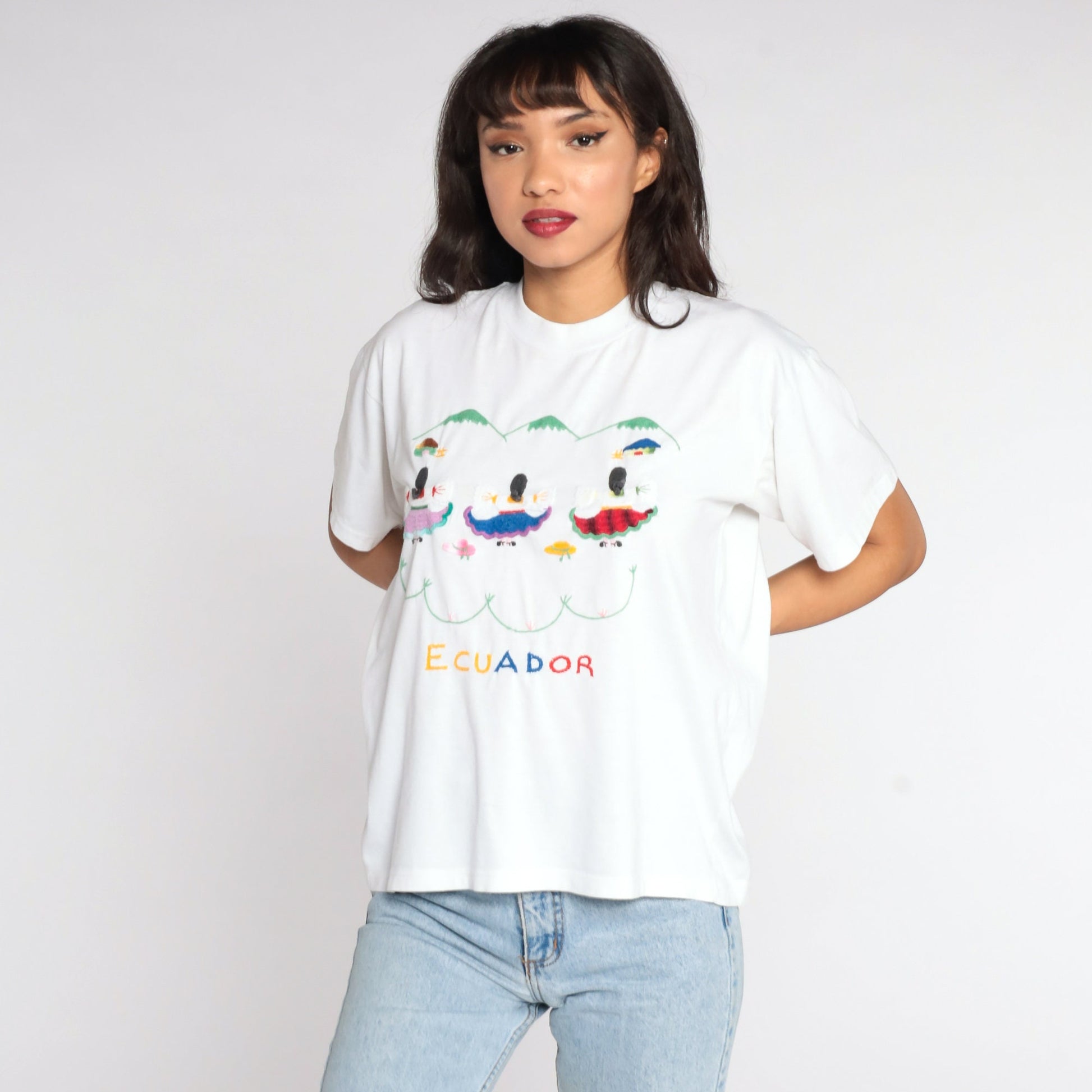 90s Ecuador Graphic T-Shirt Cotton Travel Tee Large L