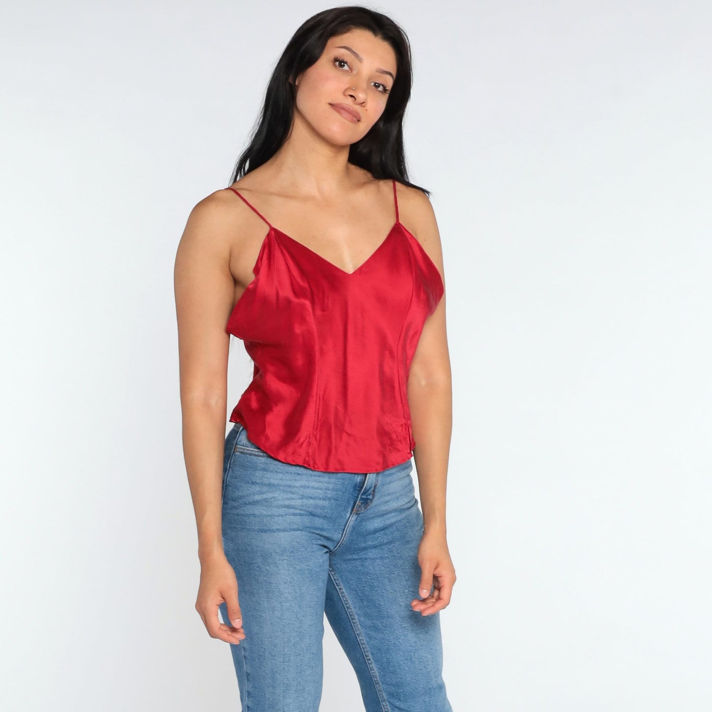 00s Red Silk Camisole Tank Top Lingerie Y2K Extra Large