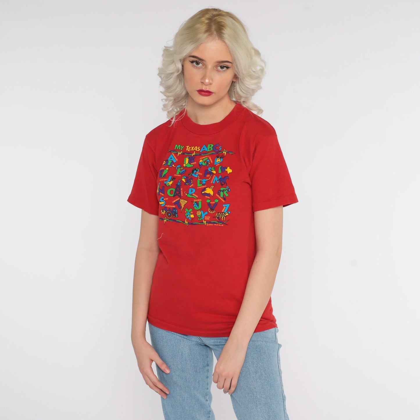 90s Texas ABCs Graphic T-Shirt Red Cotton Tee Extra Small XS