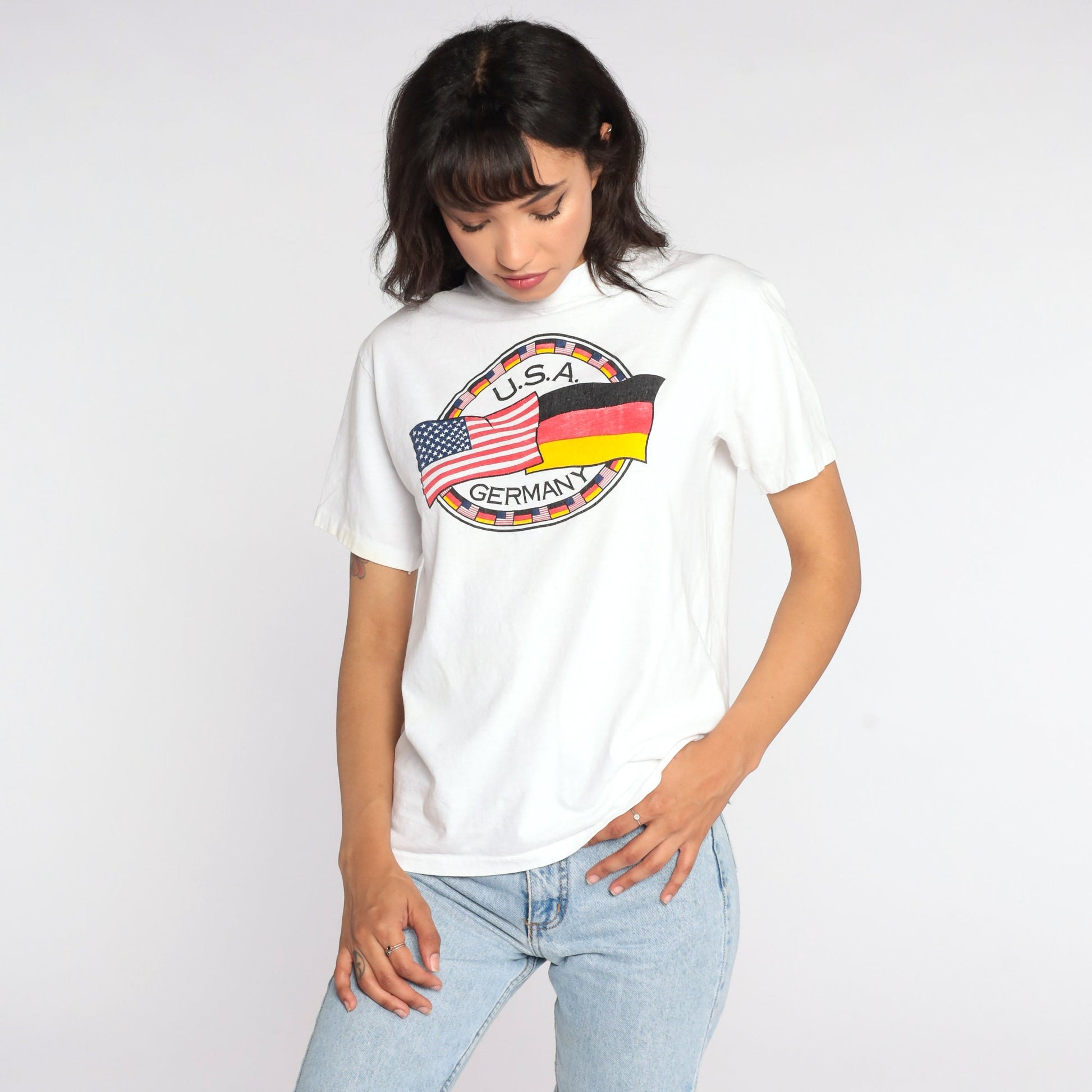 80s USA Germany Graphic T-Shirt Cotton Tee Medium