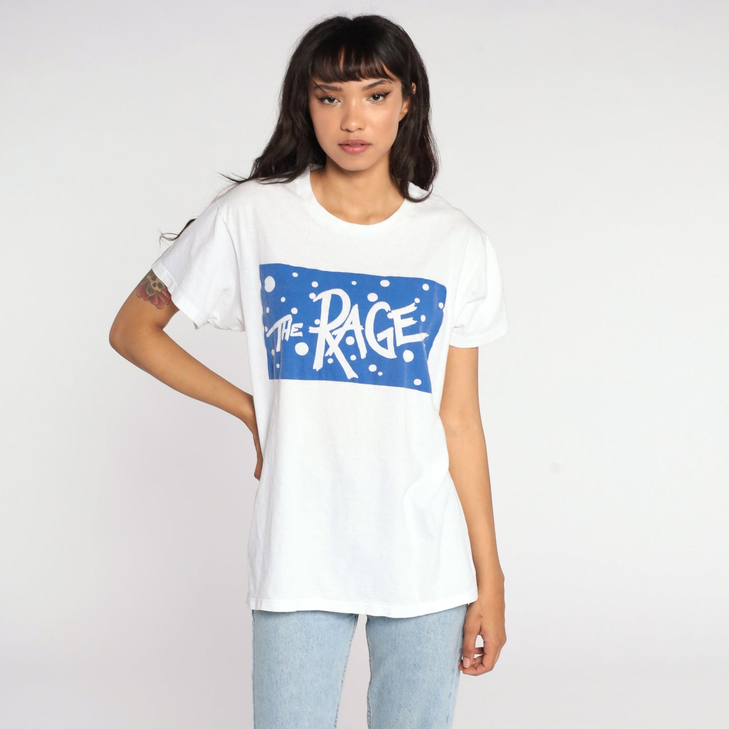 80s The Rage Graphic T-Shirt White Single Stitch Tee Large