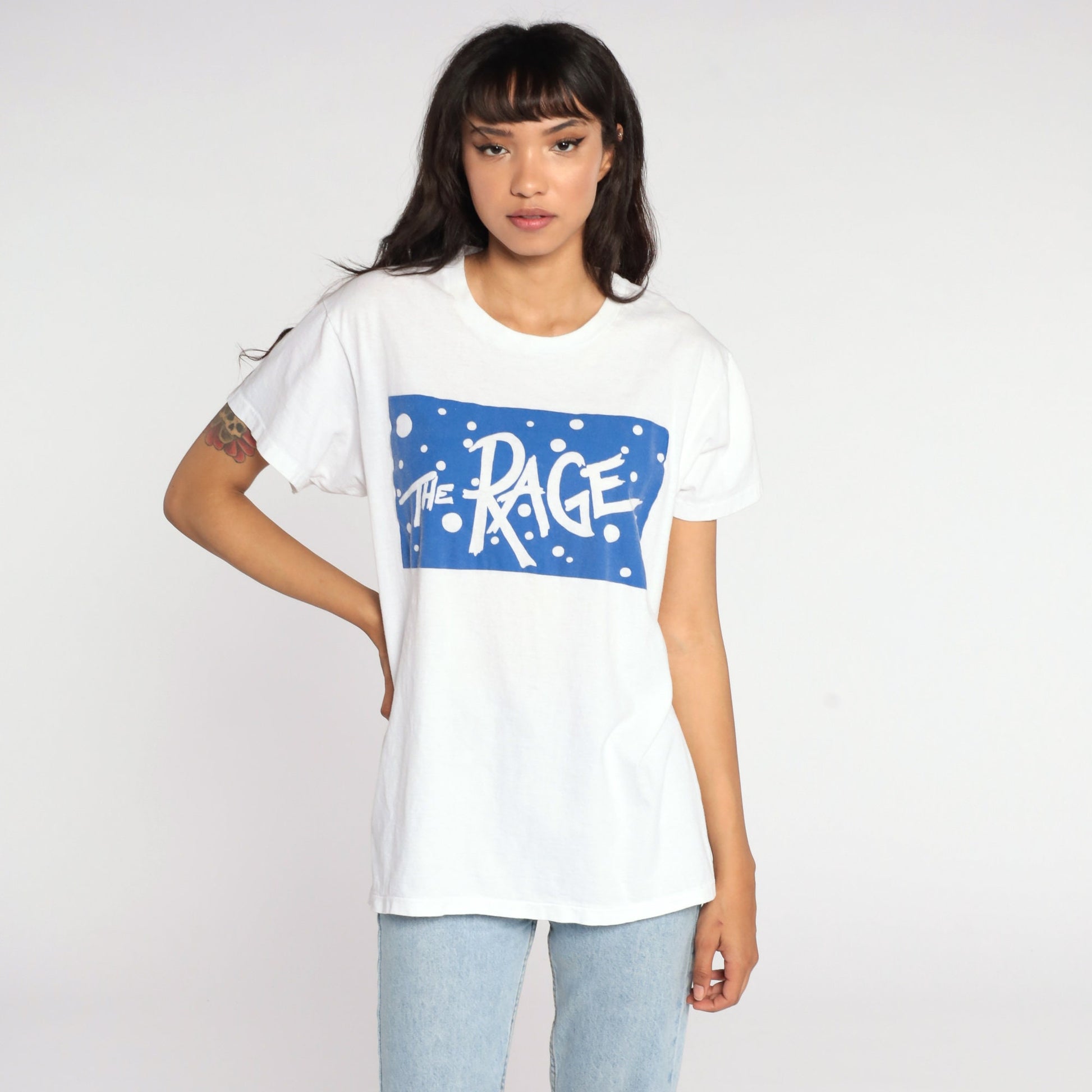 80s The Rage Graphic T-Shirt White Single Stitch Tee Large