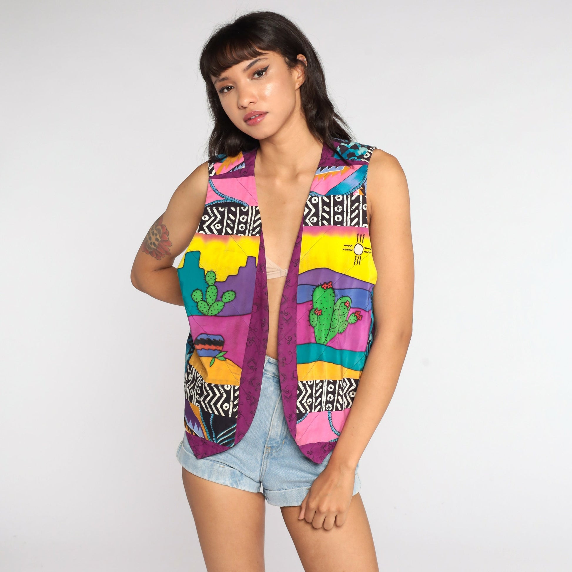 90s Southwestern Cactus Desert Print Vest Small Medium